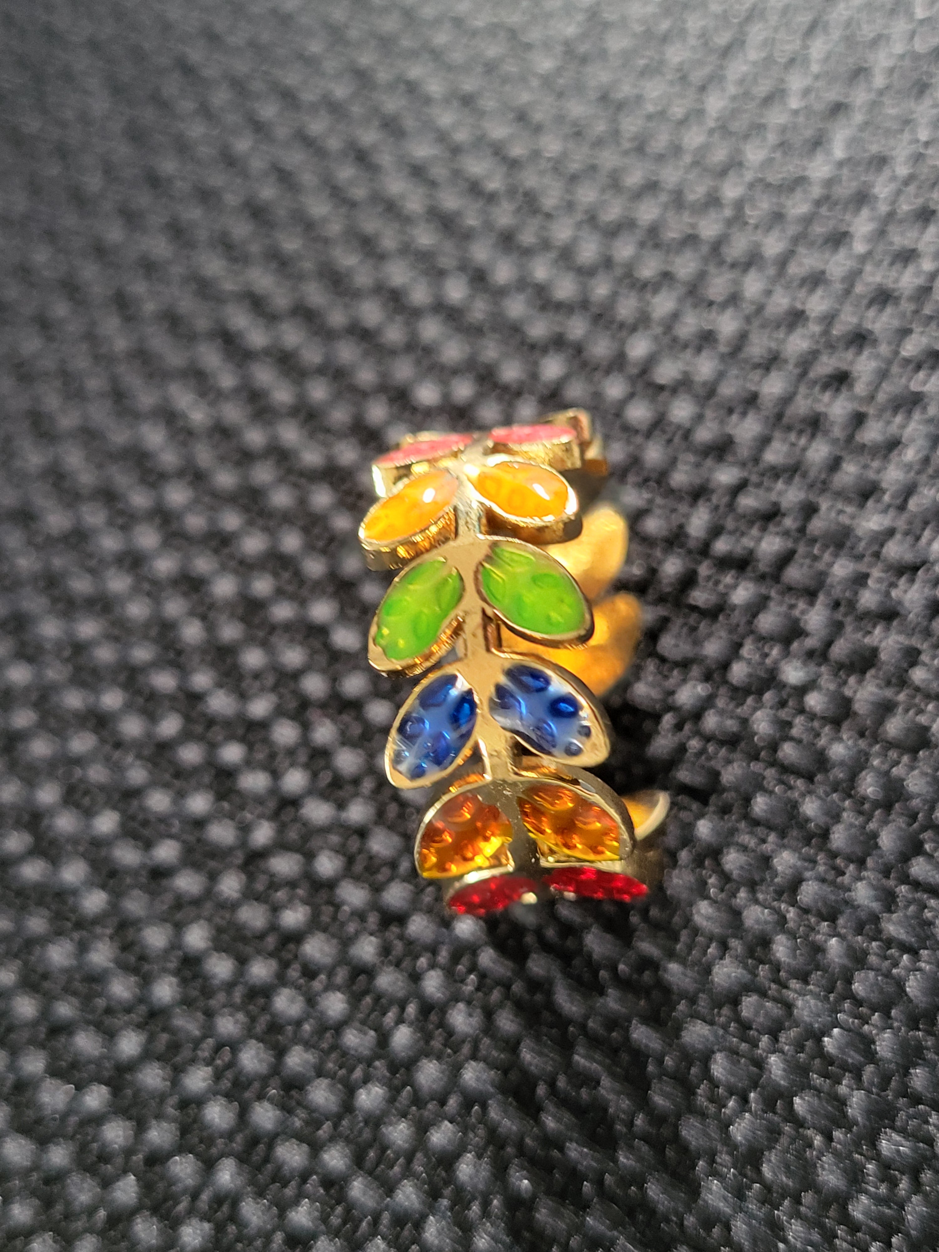 Bague acier inoxydable feuilles multicolores
