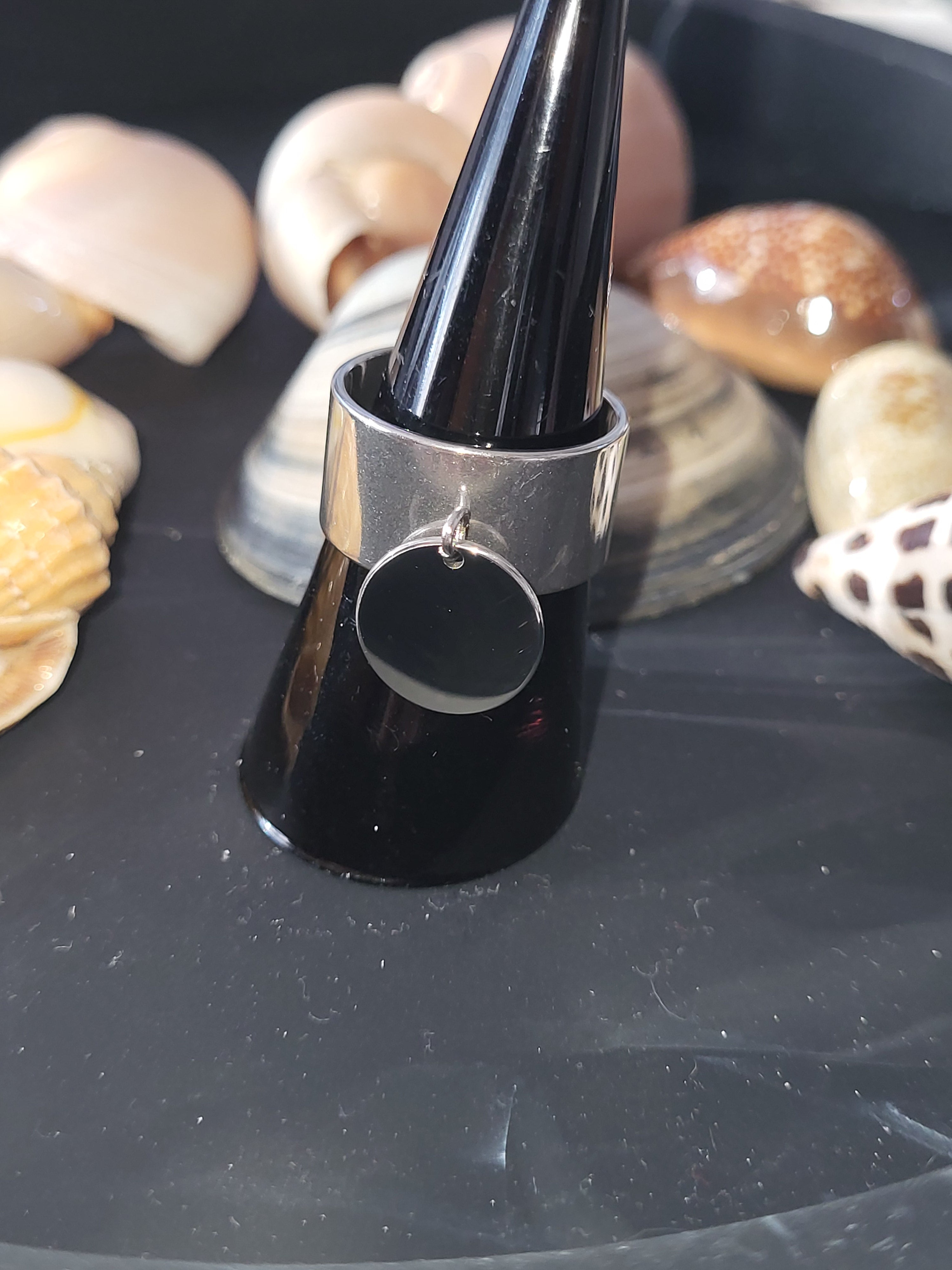 Bague ajustable acier inoxydable breloque ronde argenté