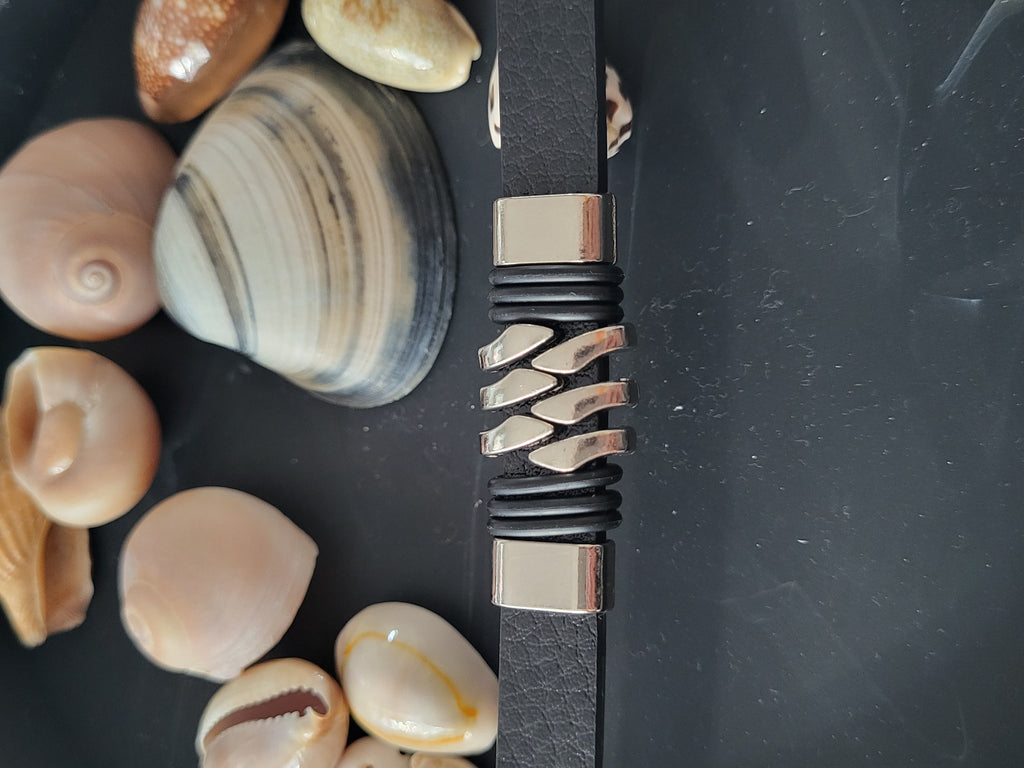 Bracelet Homme acier inoxydable noir et argenté 21 cm