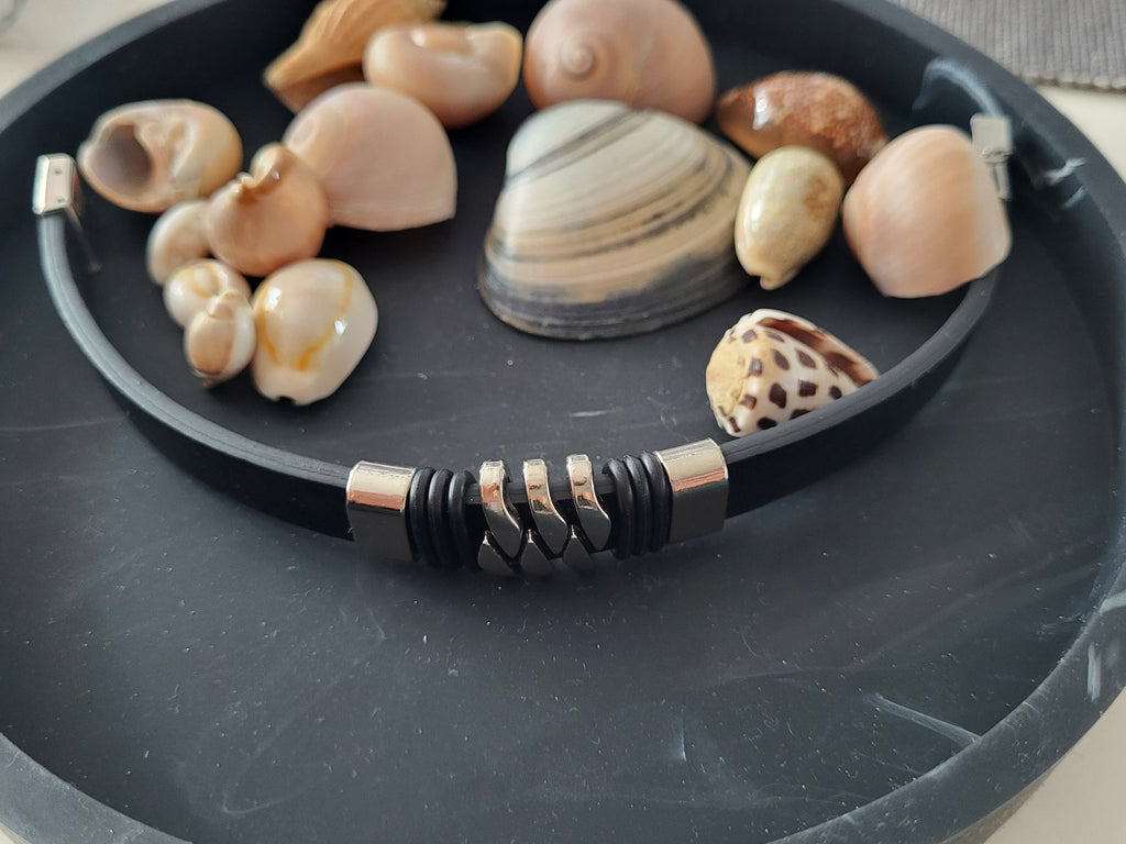 Bracelet Homme acier inoxydable noir et argenté 21 cm