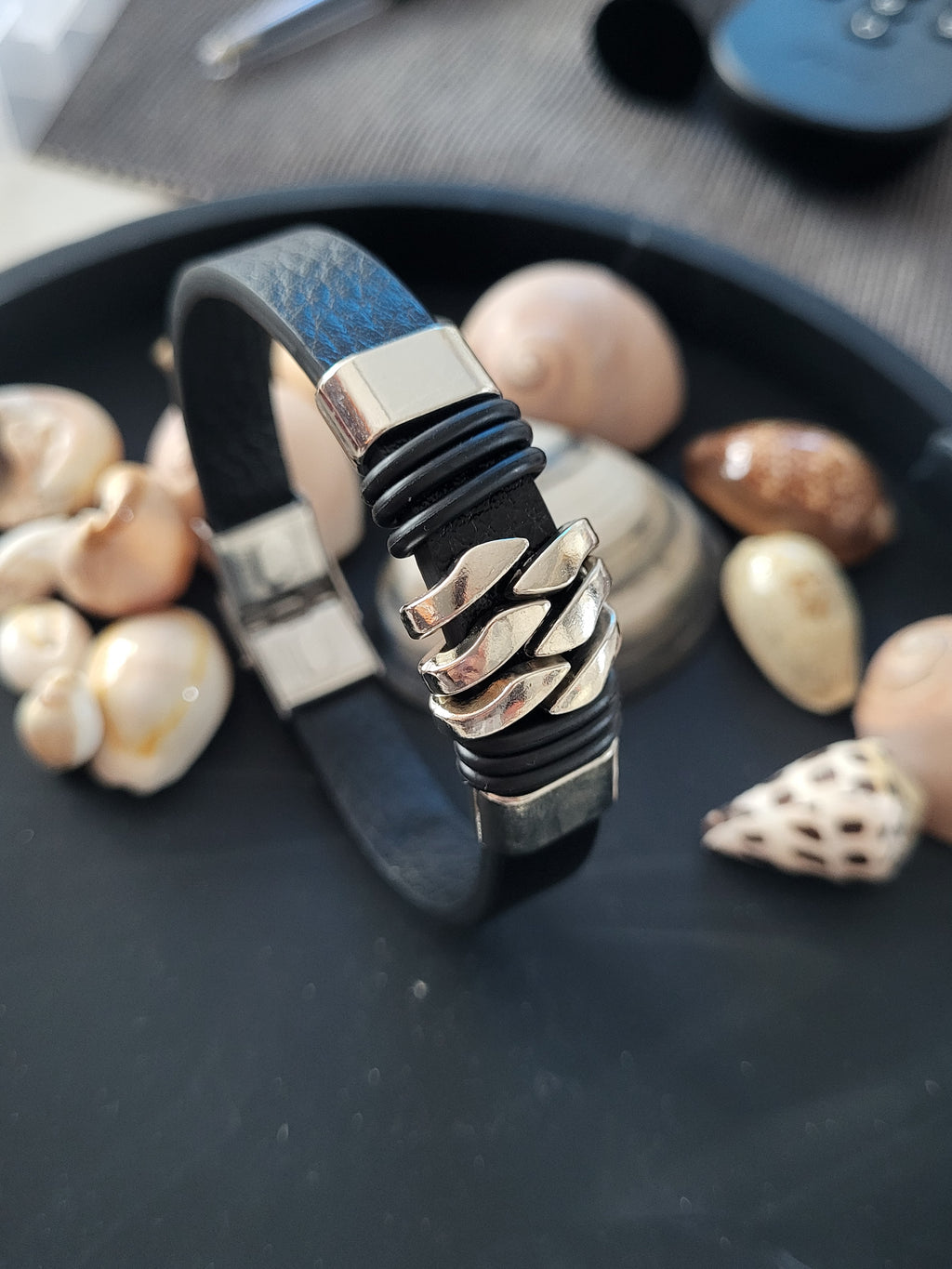 Bracelet Homme acier inoxydable noir et argenté 21 cm