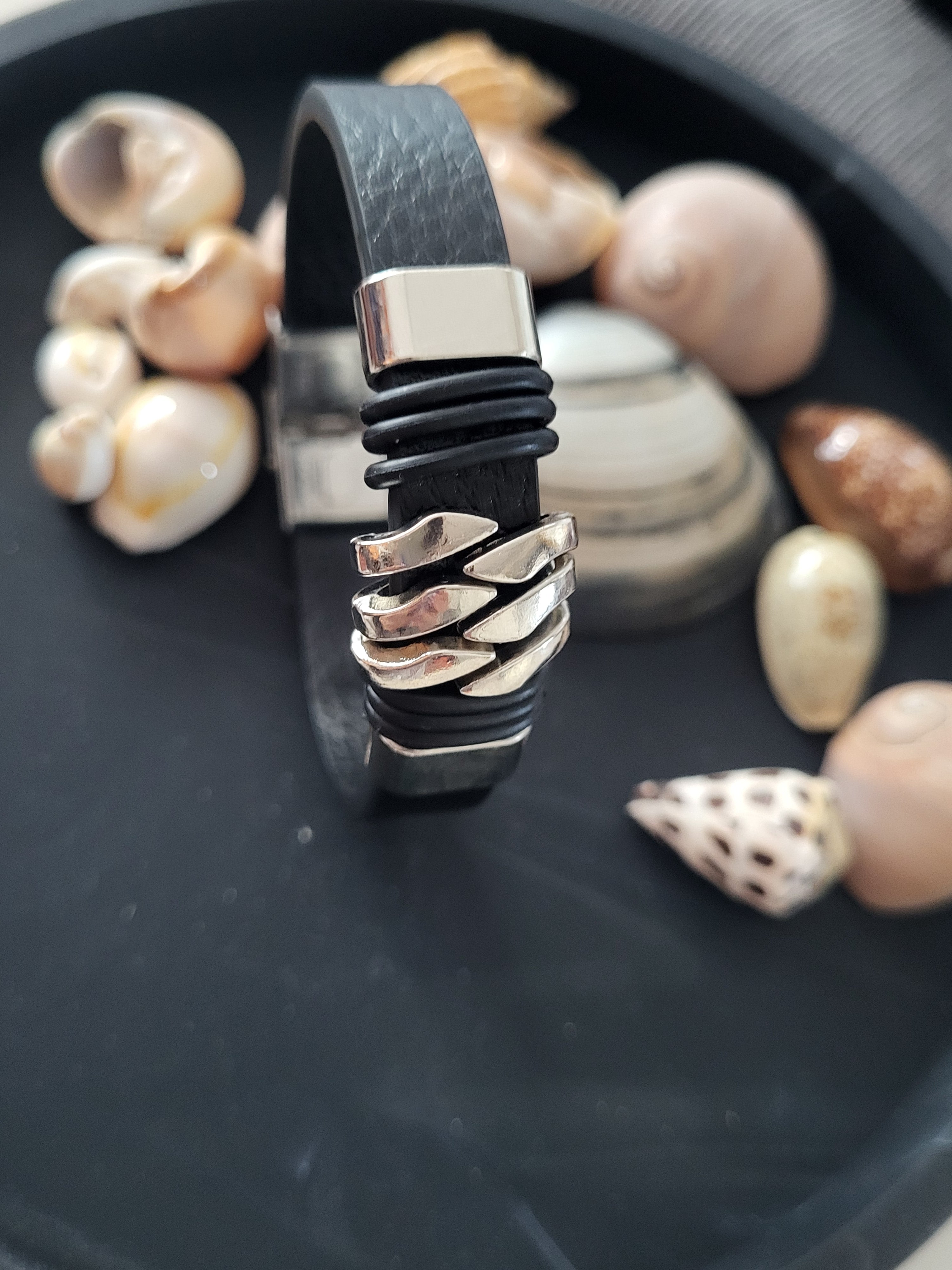 Bracelet Homme acier inoxydable noir et argenté 21 cm