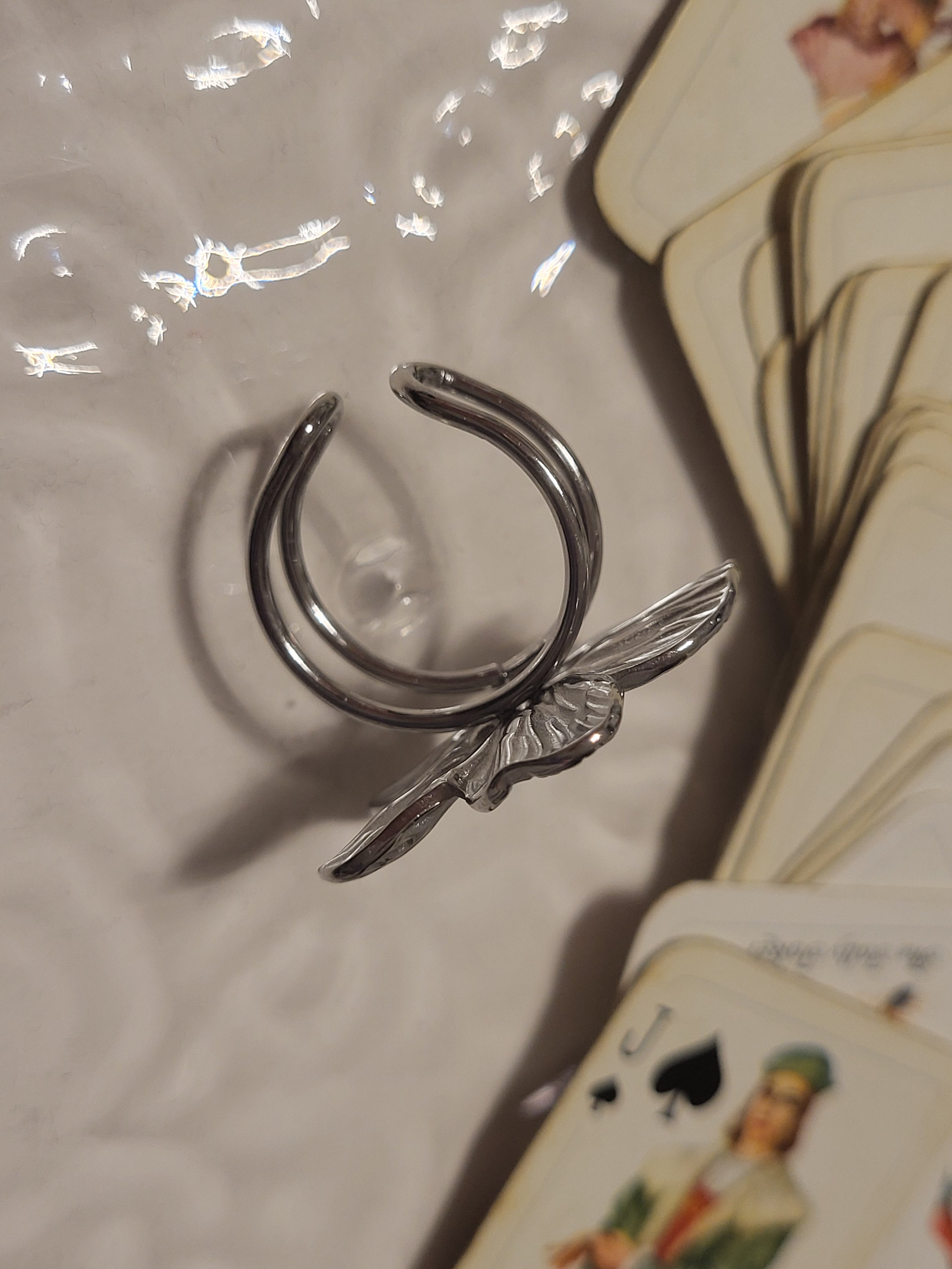 Bague acier inoxydable fleur à grosses pétales argenté
