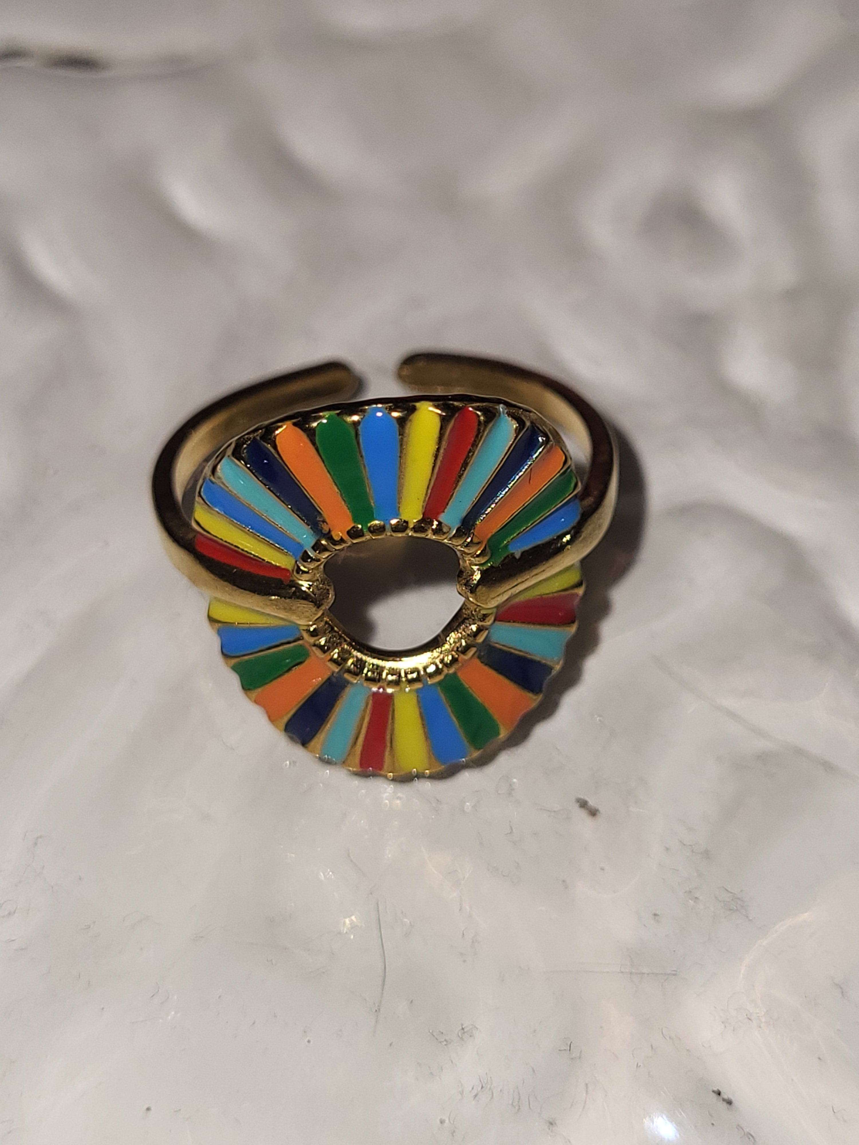 Bague ajustable acier inoxydable soleil multicolore