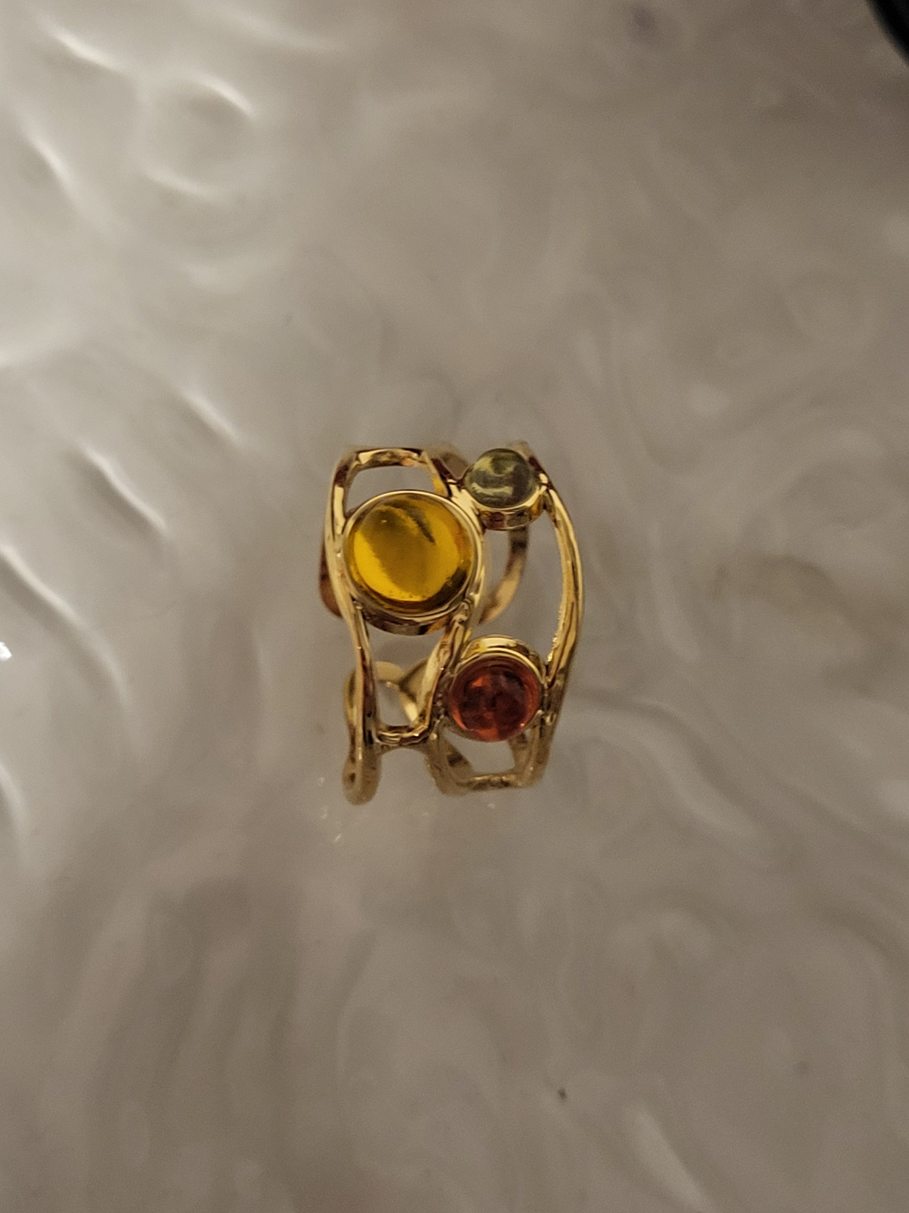 Bague ouverte acier inoxydable dorée géométrique avec pierres multicolores