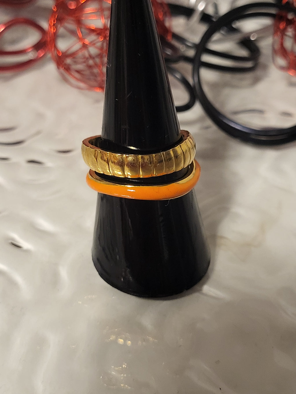 Bague ouverte acier inoxydable double anneau doré et orange