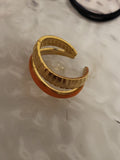 Bague ouverte acier inoxydable double anneau doré et orange