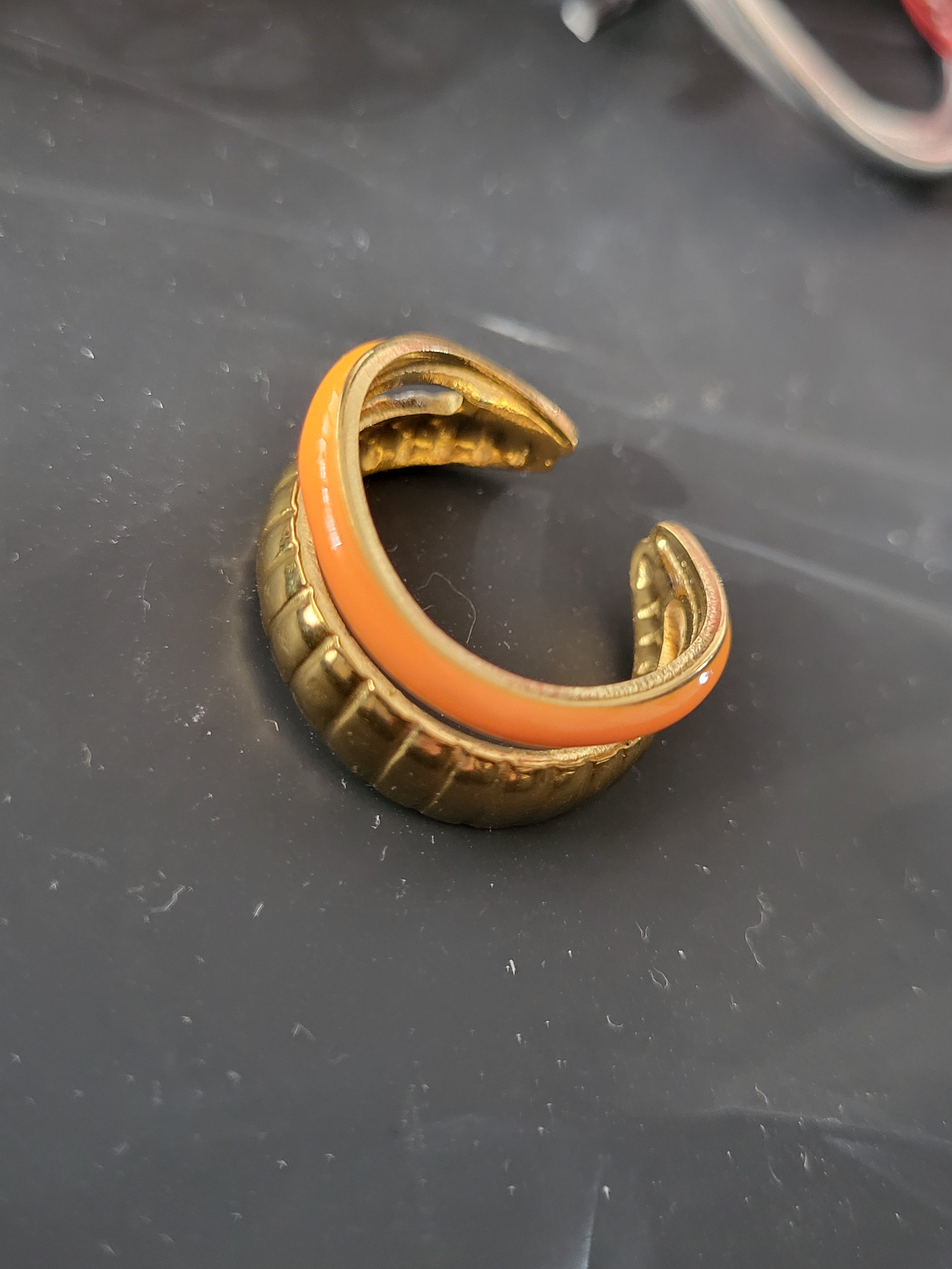 Bague ouverte acier inoxydable double anneau doré et orange