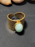 Bague acier inoxydable couleur or avec pierre turquoise
