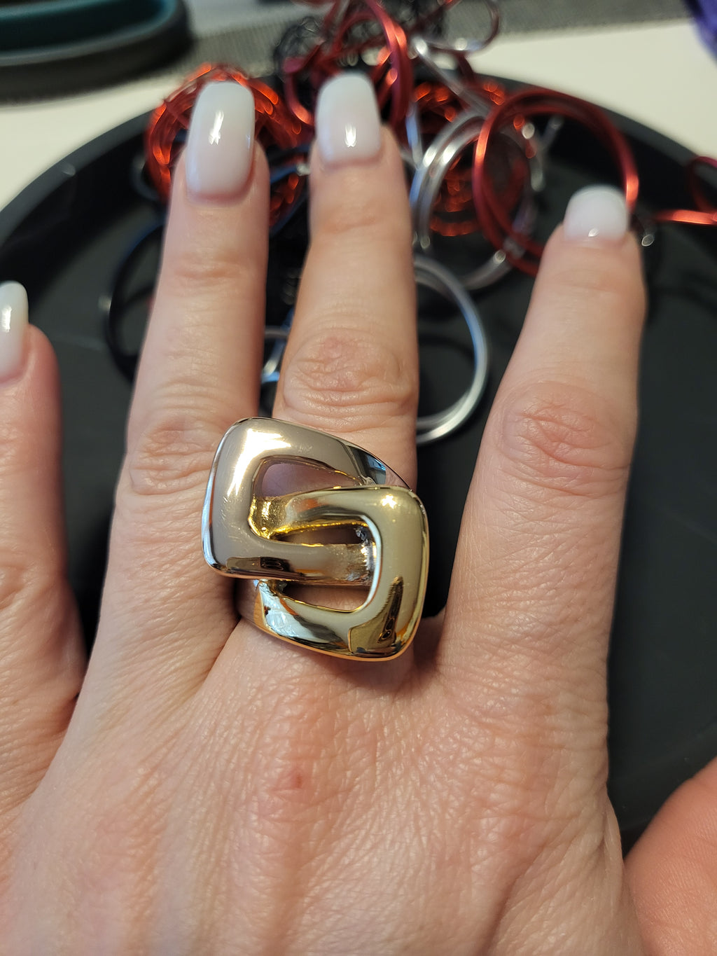 Bague acier inoxydable dorée et argentée boucle infinie taille 8