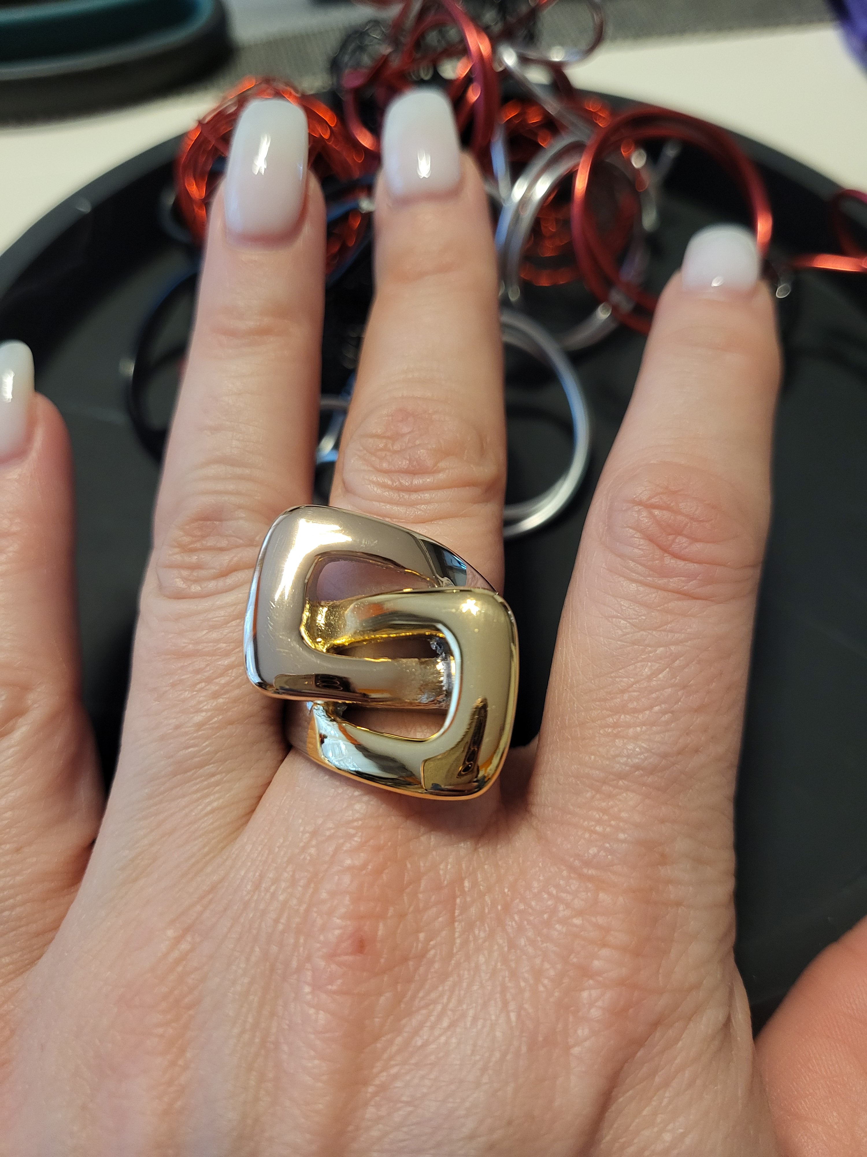 Bague acier inoxydable dorée et argentée boucle infinie taille 8
