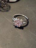 Bague acier inoxydable argenté taille 8 avec fleur de cerisier