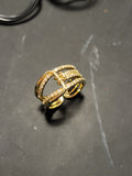Bague ajustable acier inoxydable doré et petites pierres zircone brillant