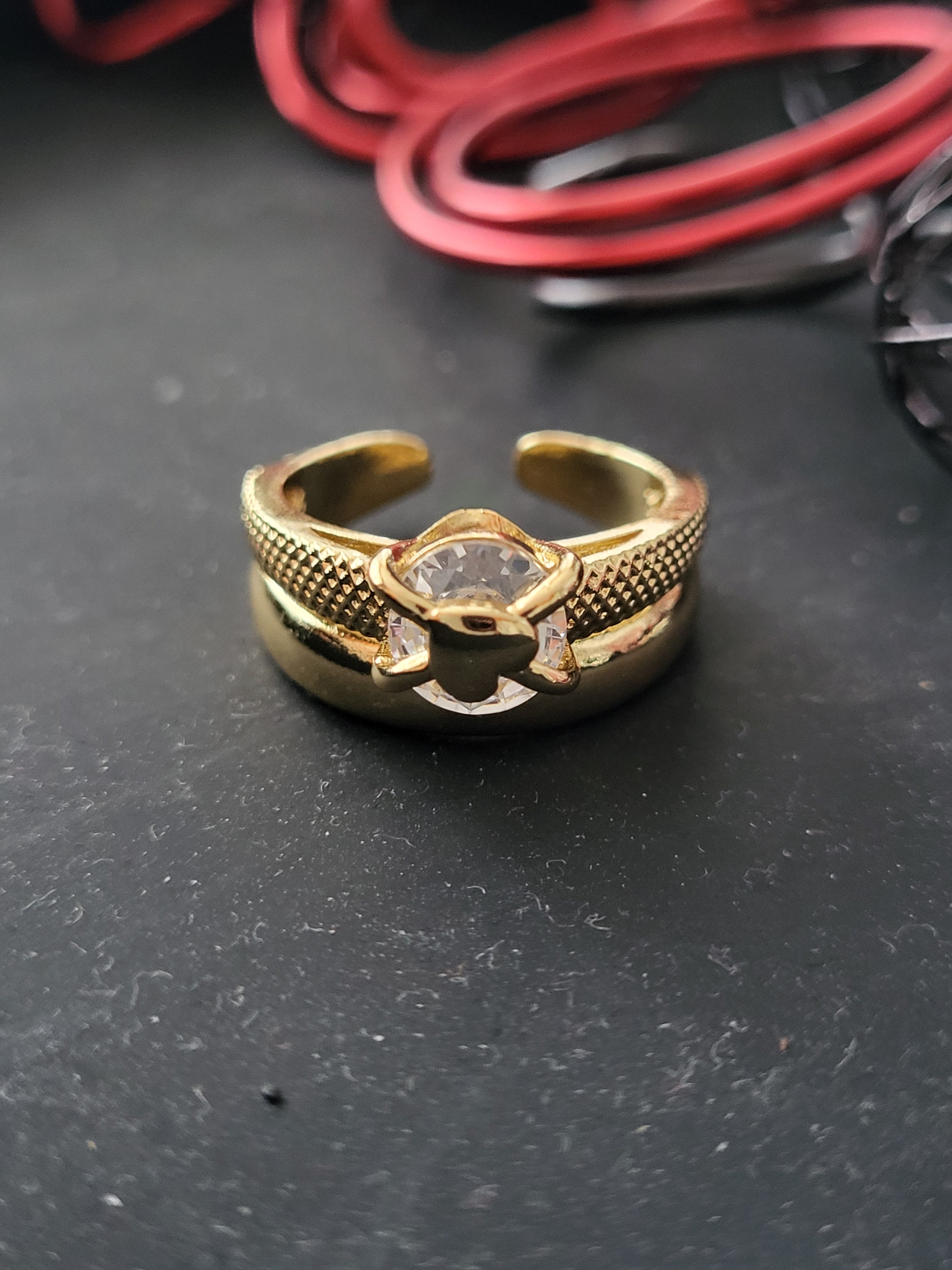 Bague réglable acier inoxydable double couche doré avec cœur