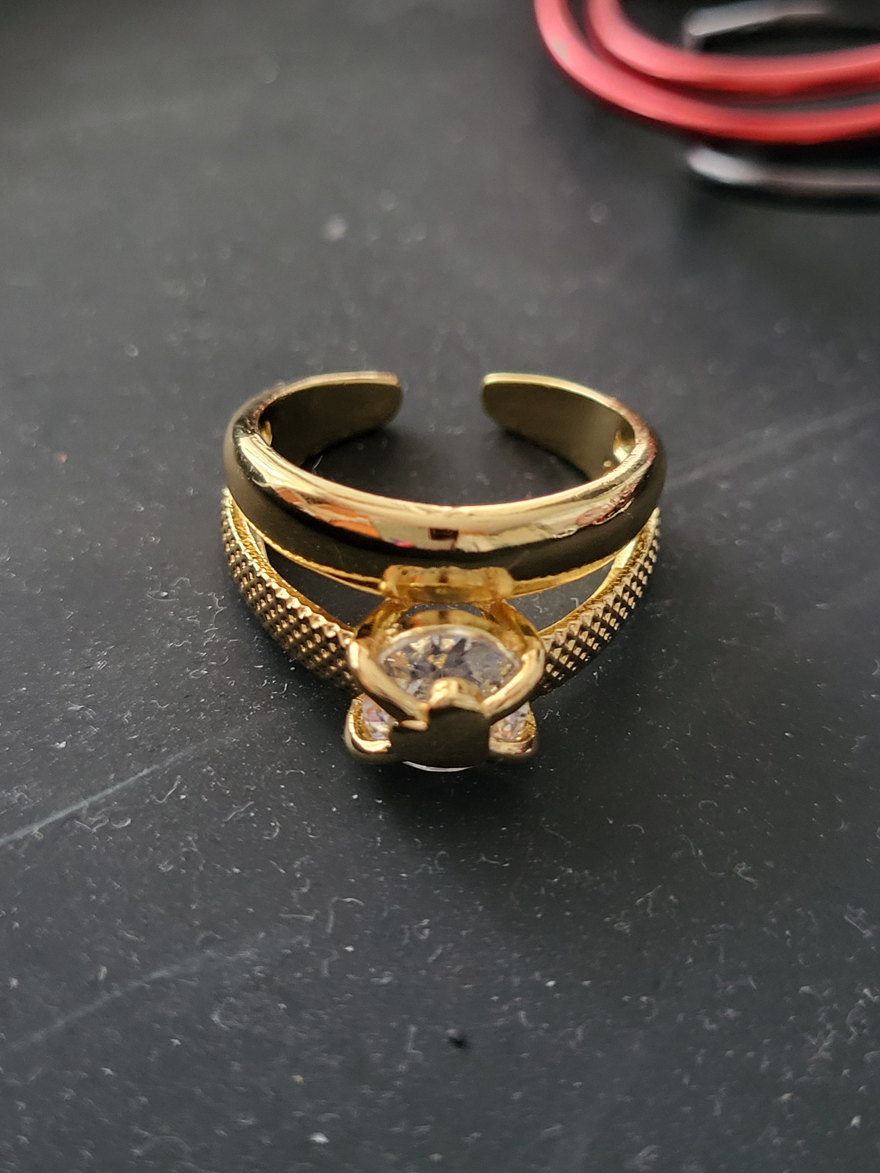 Bague réglable acier inoxydable double couche doré avec cœur