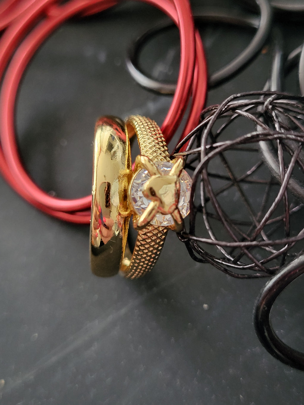 Bague réglable acier inoxydable double couche doré avec cœur