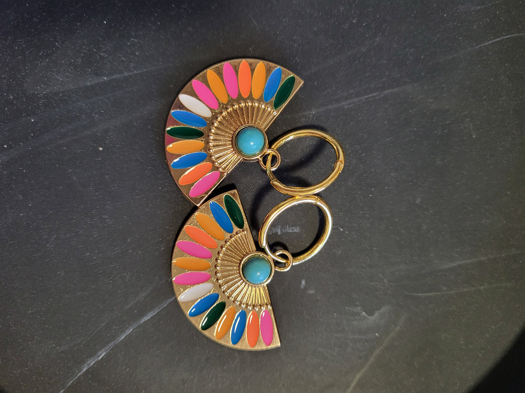 Boucles d'oreilles acier inoxydable doré en forme d'éventail