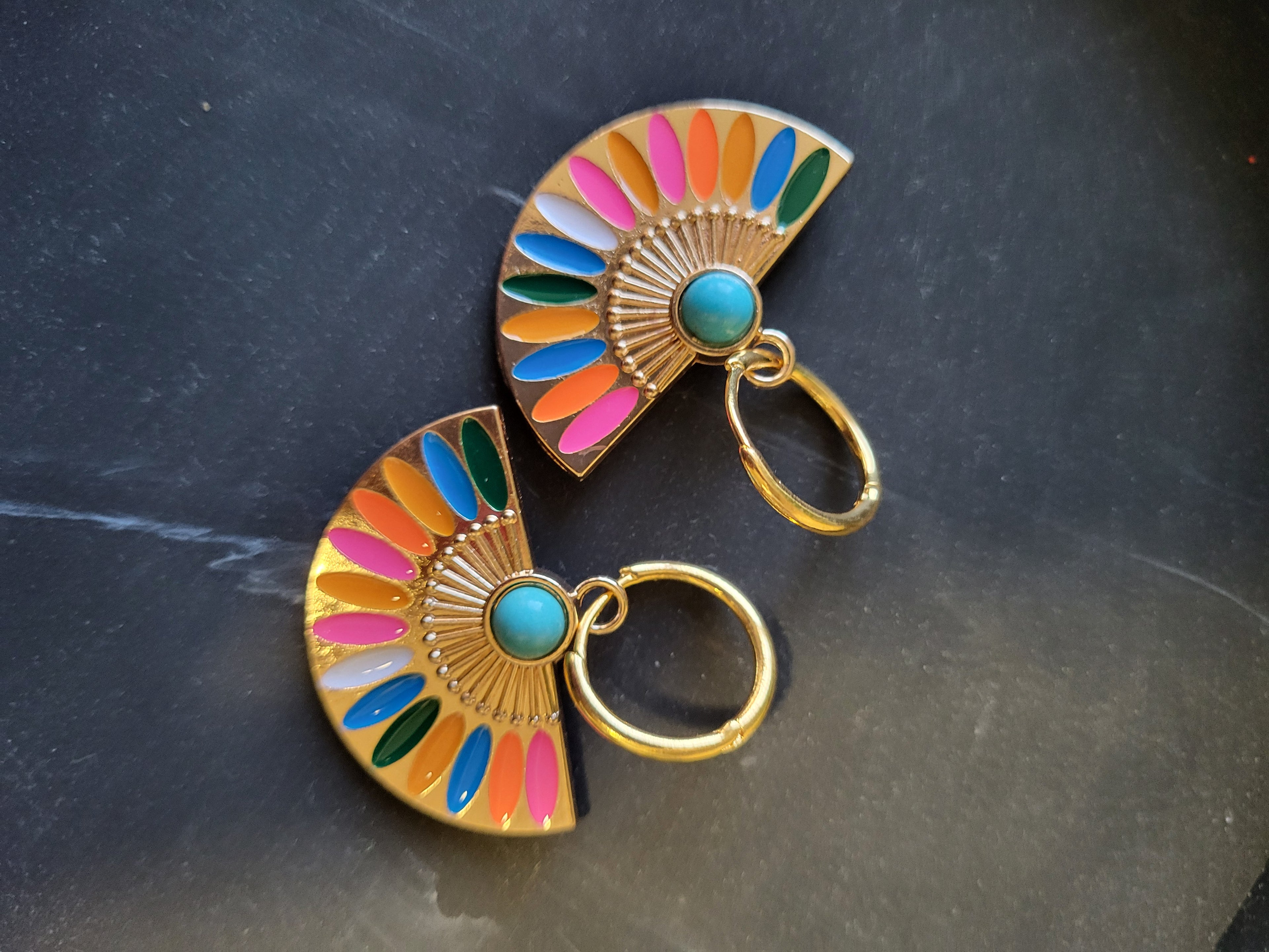 Boucles d'oreilles acier inoxydable doré en forme d'éventail