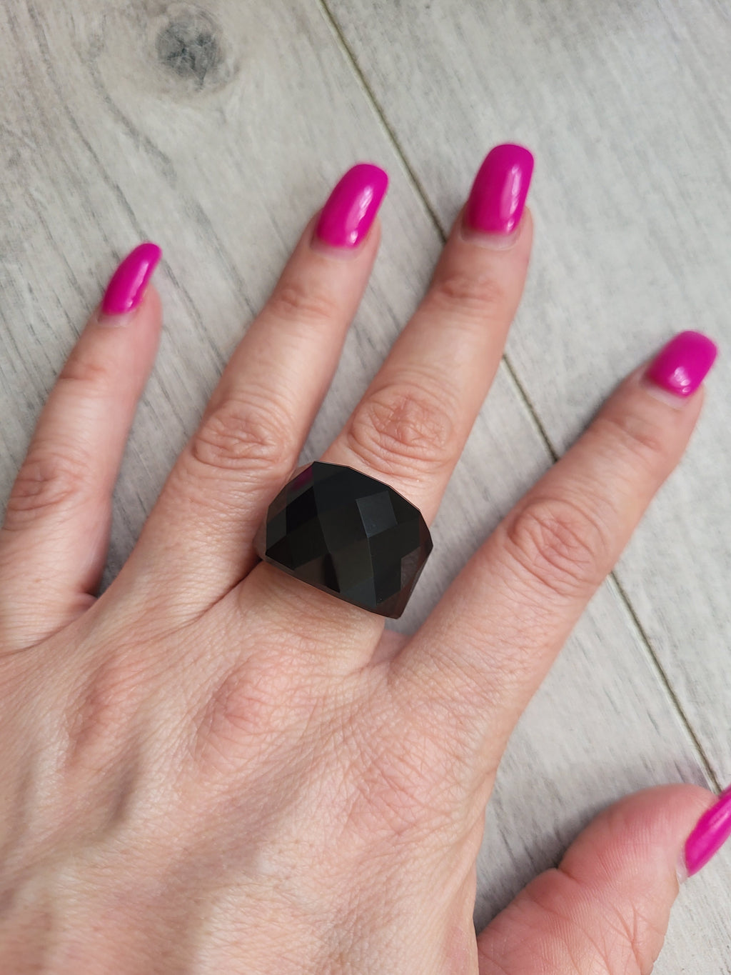Bague acier inoxydable doré cristal noir taille 8