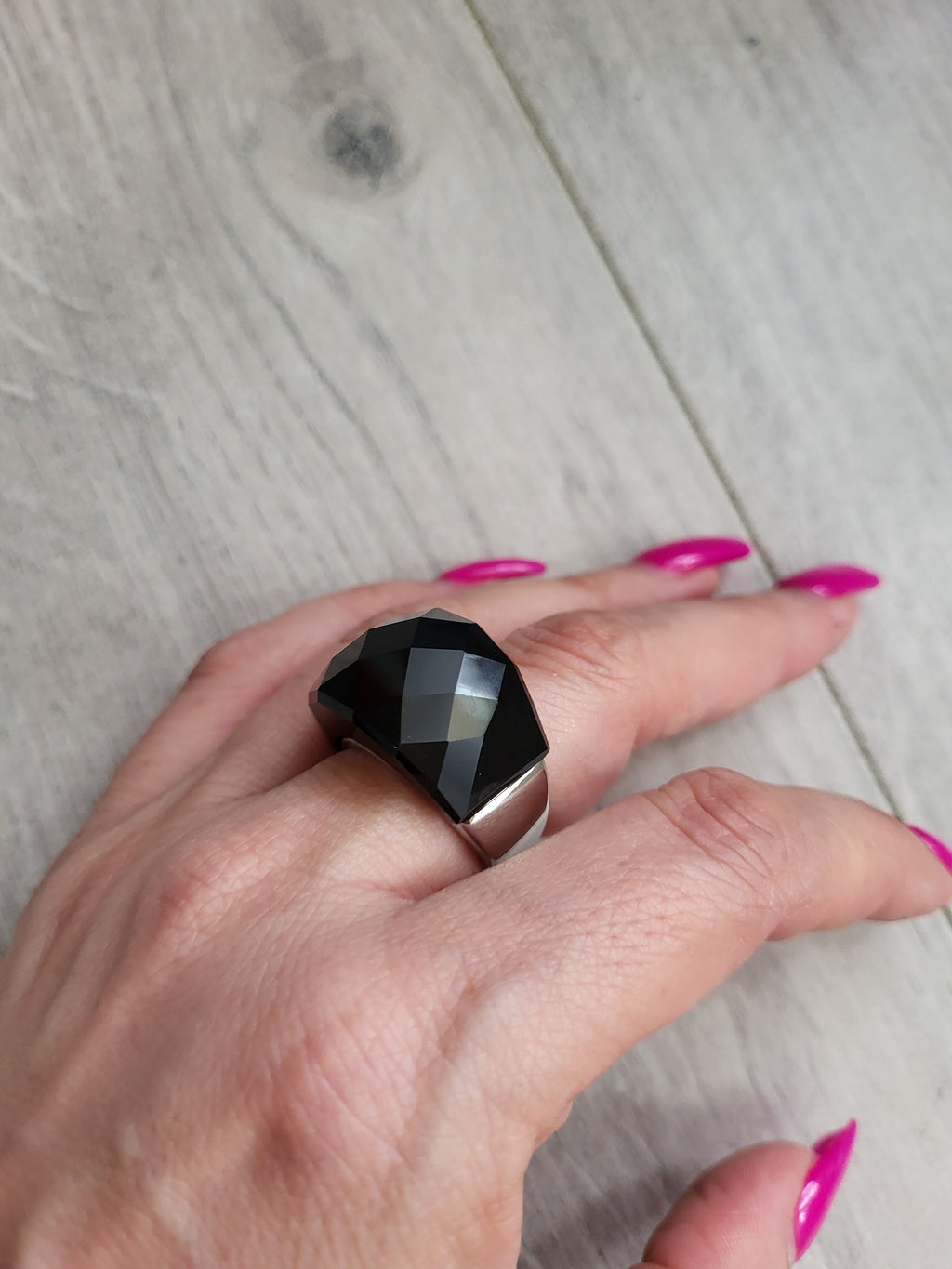 Bague acier inoxydable doré cristal noir taille 8
