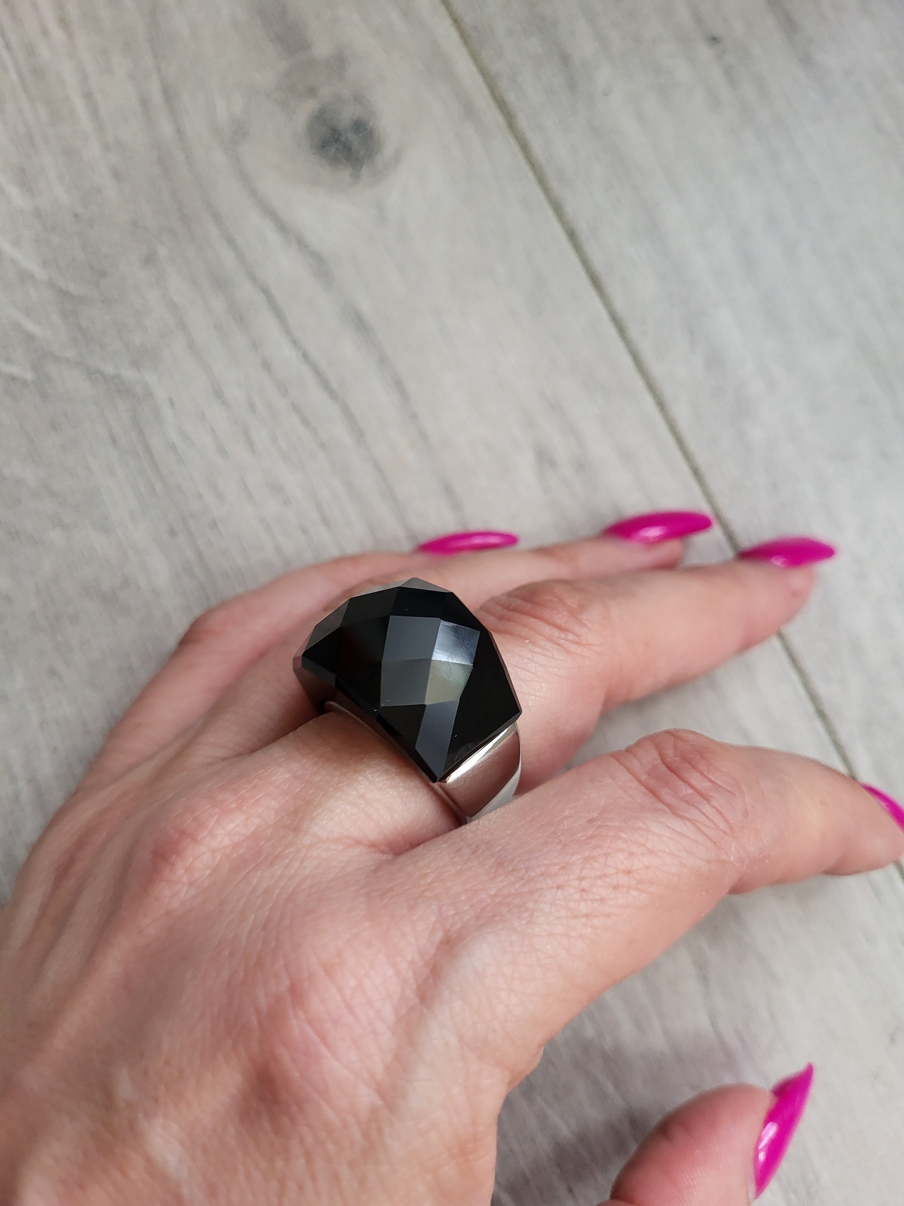 Bague acier inoxydable cristal noir taille 8