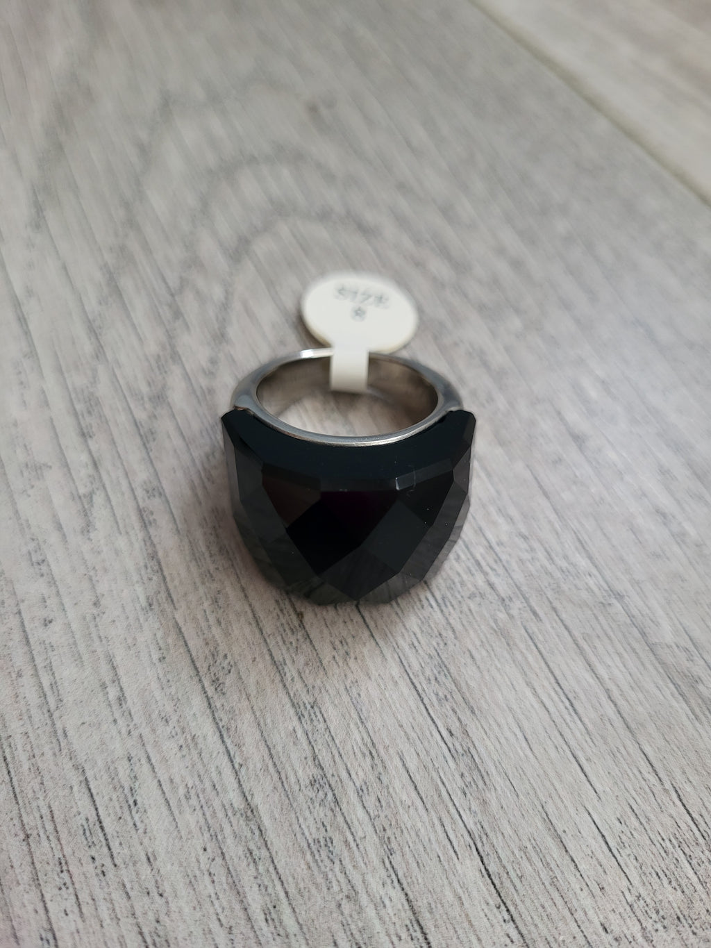 Bague acier inoxydable doré cristal noir taille 8