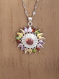 Collier acier inoxydable argenté forme de fleur pierres multicolores zirconium