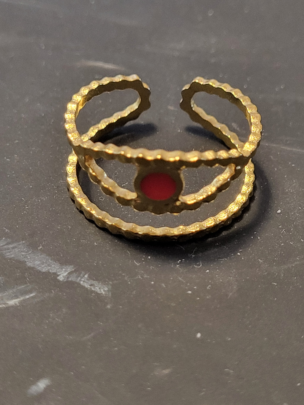 Bague ajustable acier inoxydable œil rose