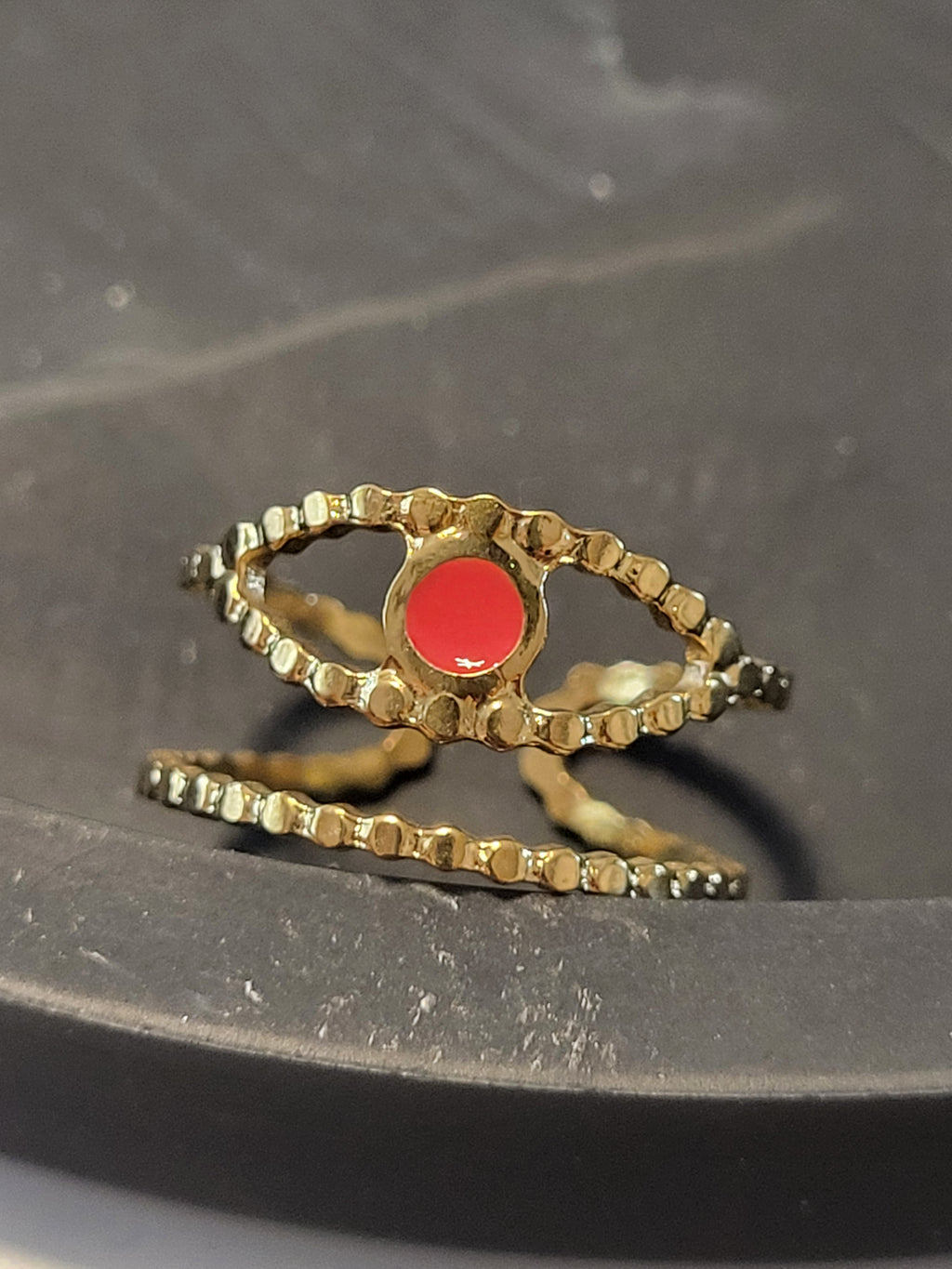Bague ajustable acier inoxydable œil rose