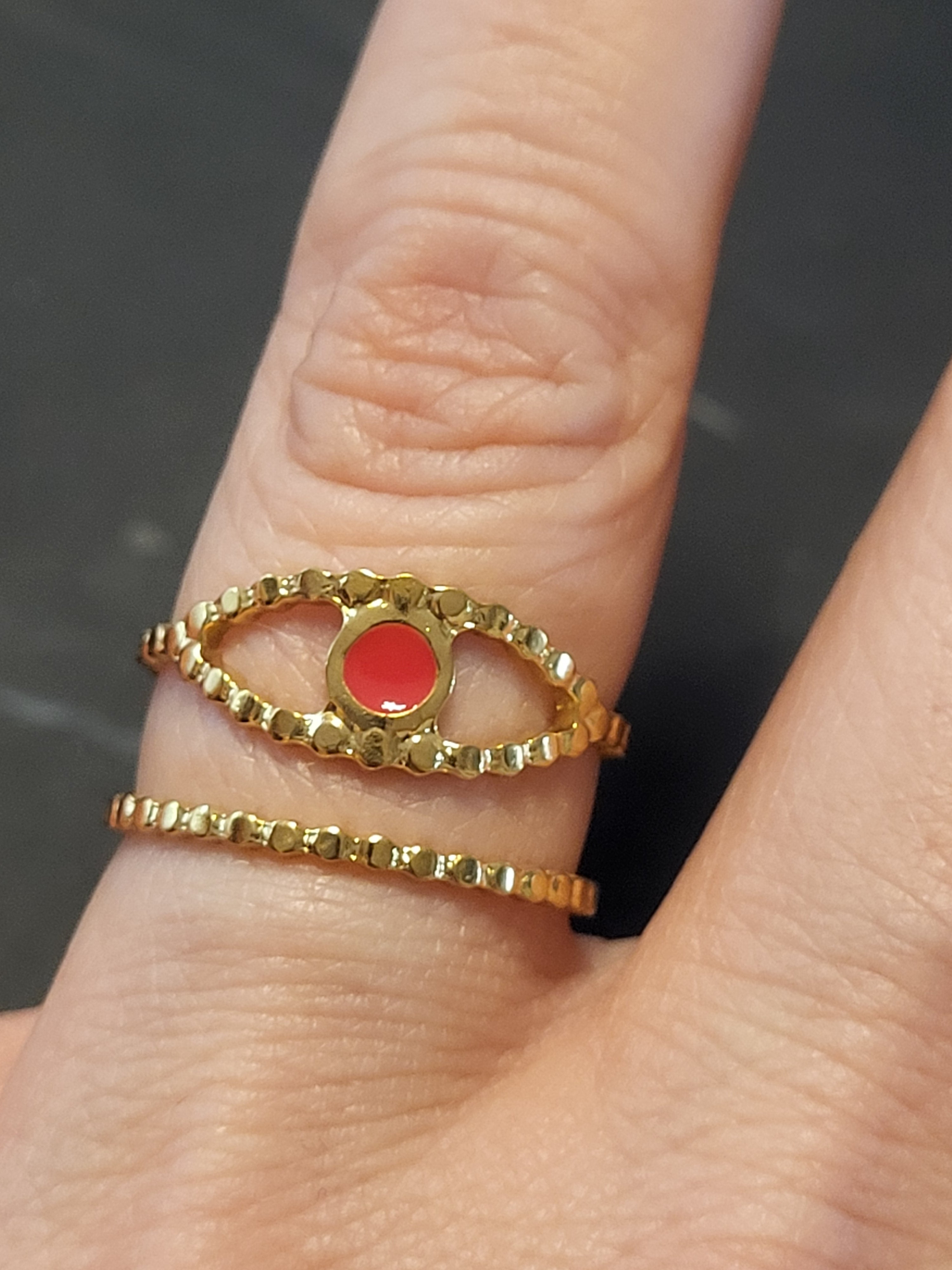 Bague ajustable acier inoxydable œil rose