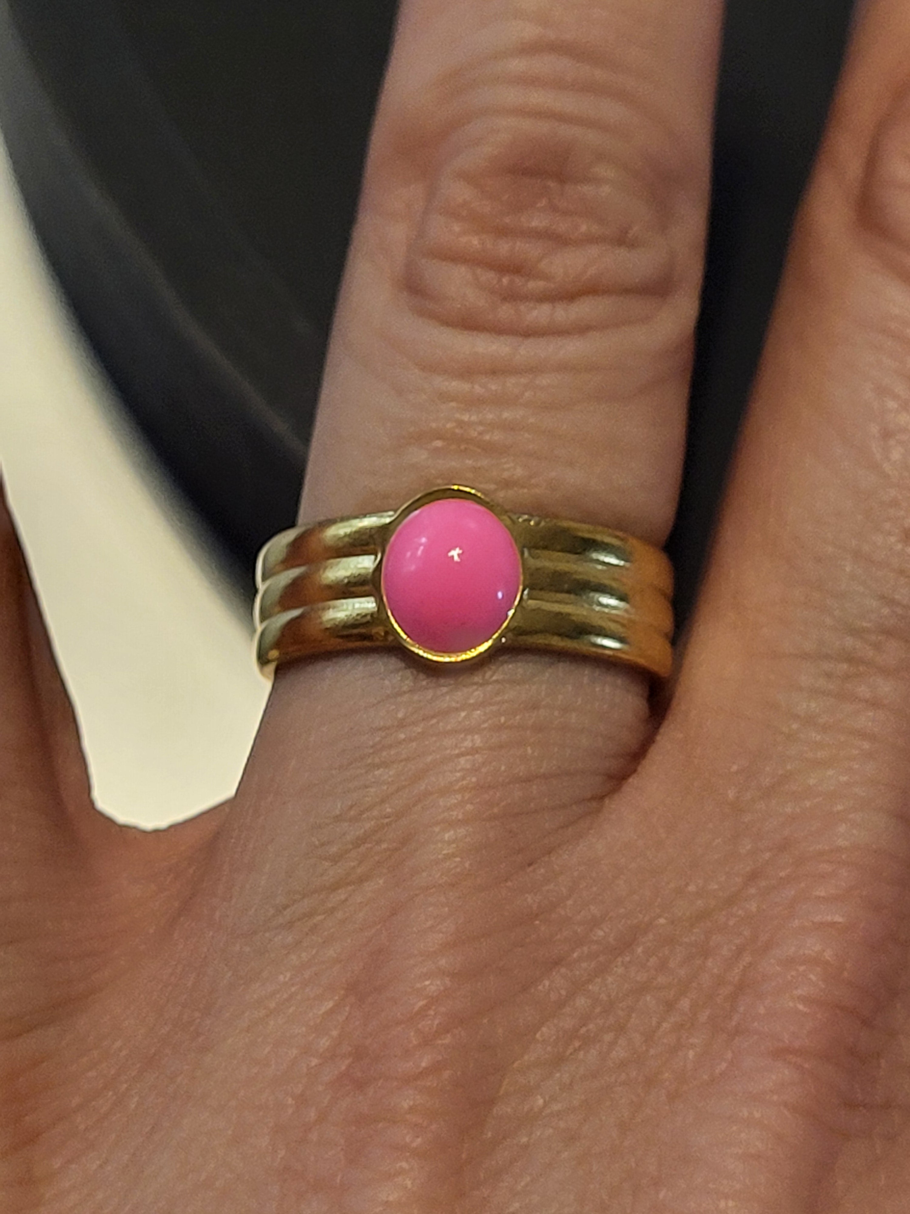 Bague ajustable acier inoxydable doré avec pierre rose ronde
