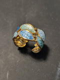 Bague acier inoxydable doré en forme de feuille bleue