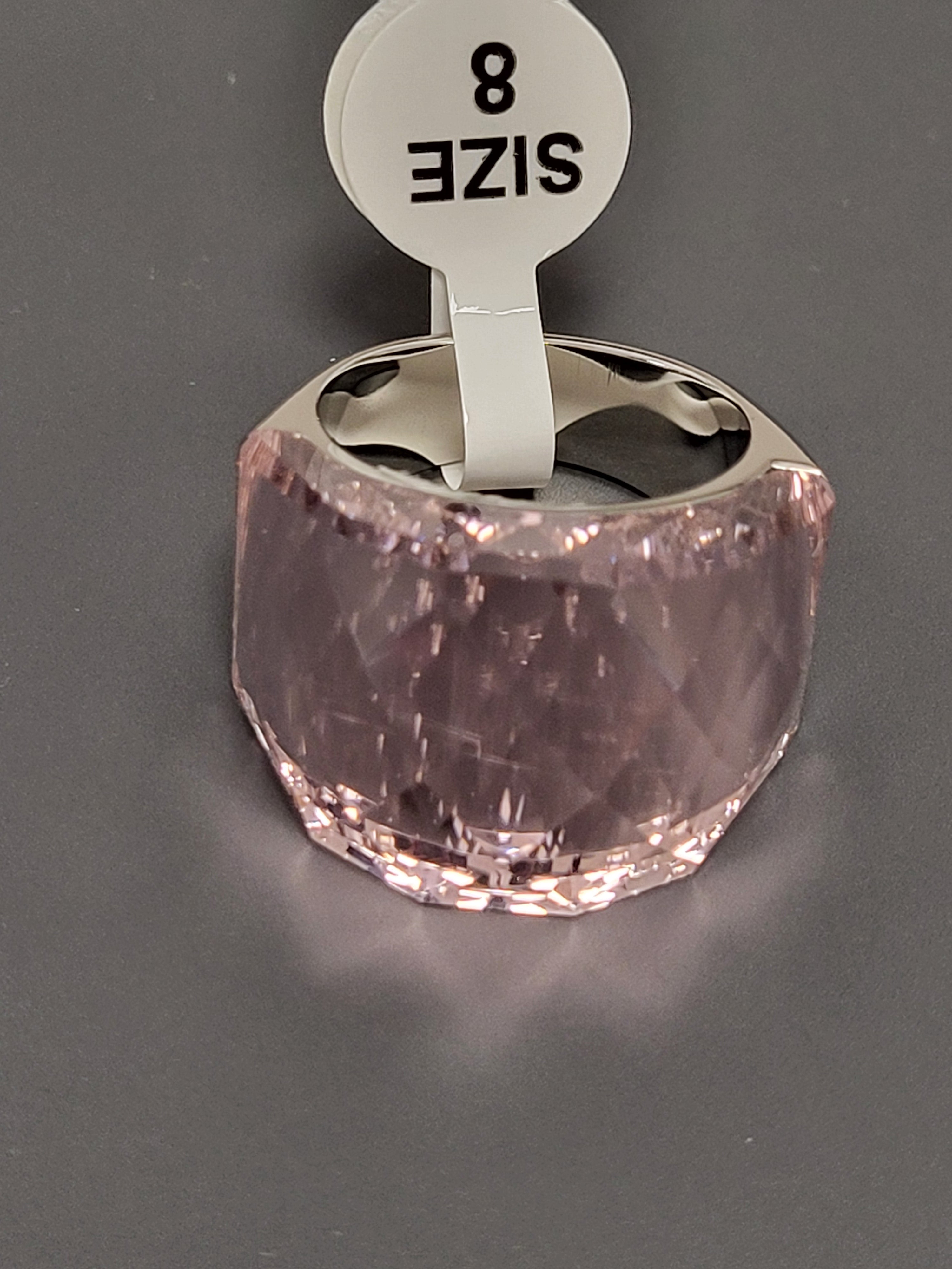 Bague acier inoxydable argenté cristal rose taille 8