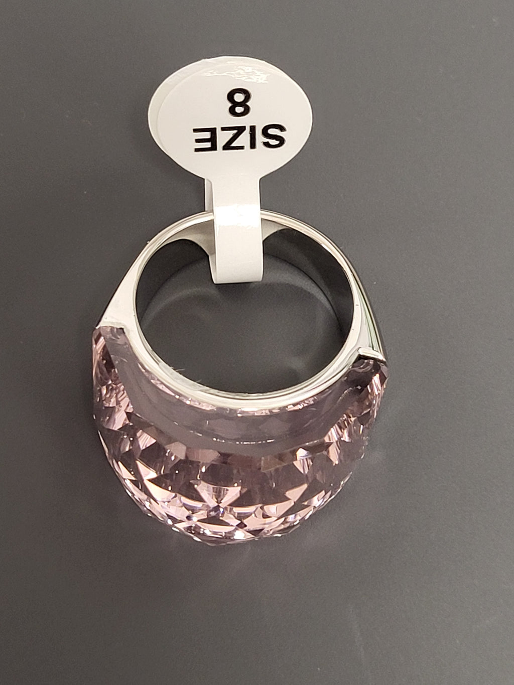 Bague acier inoxydable argenté cristal rose taille 8