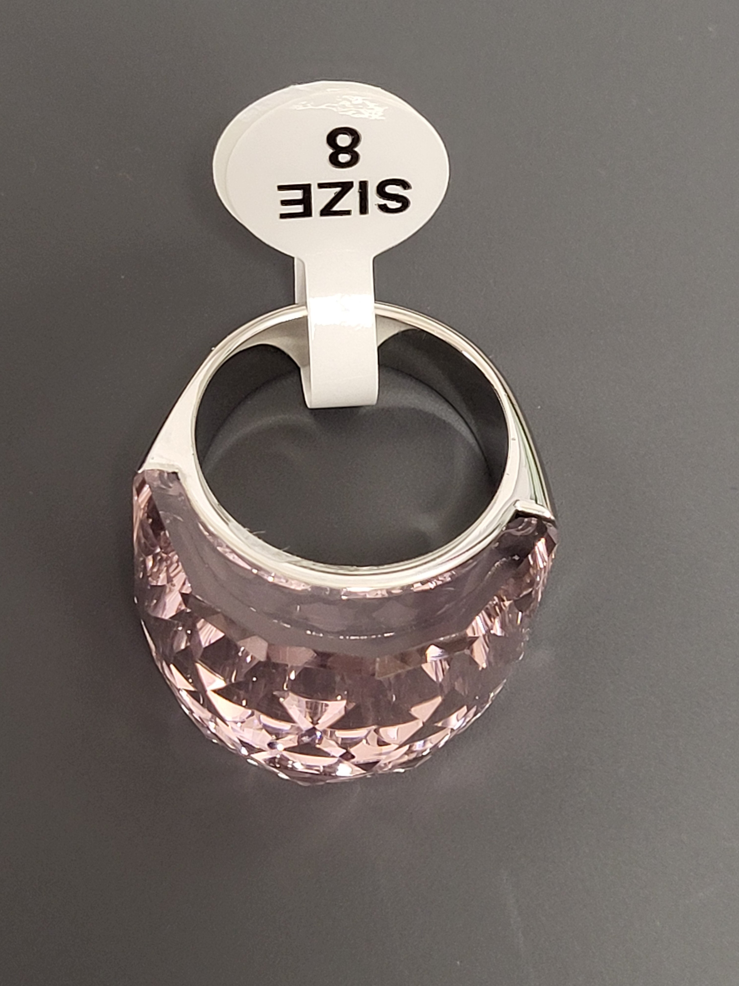 Bague acier inoxydable argenté cristal rose taille 8
