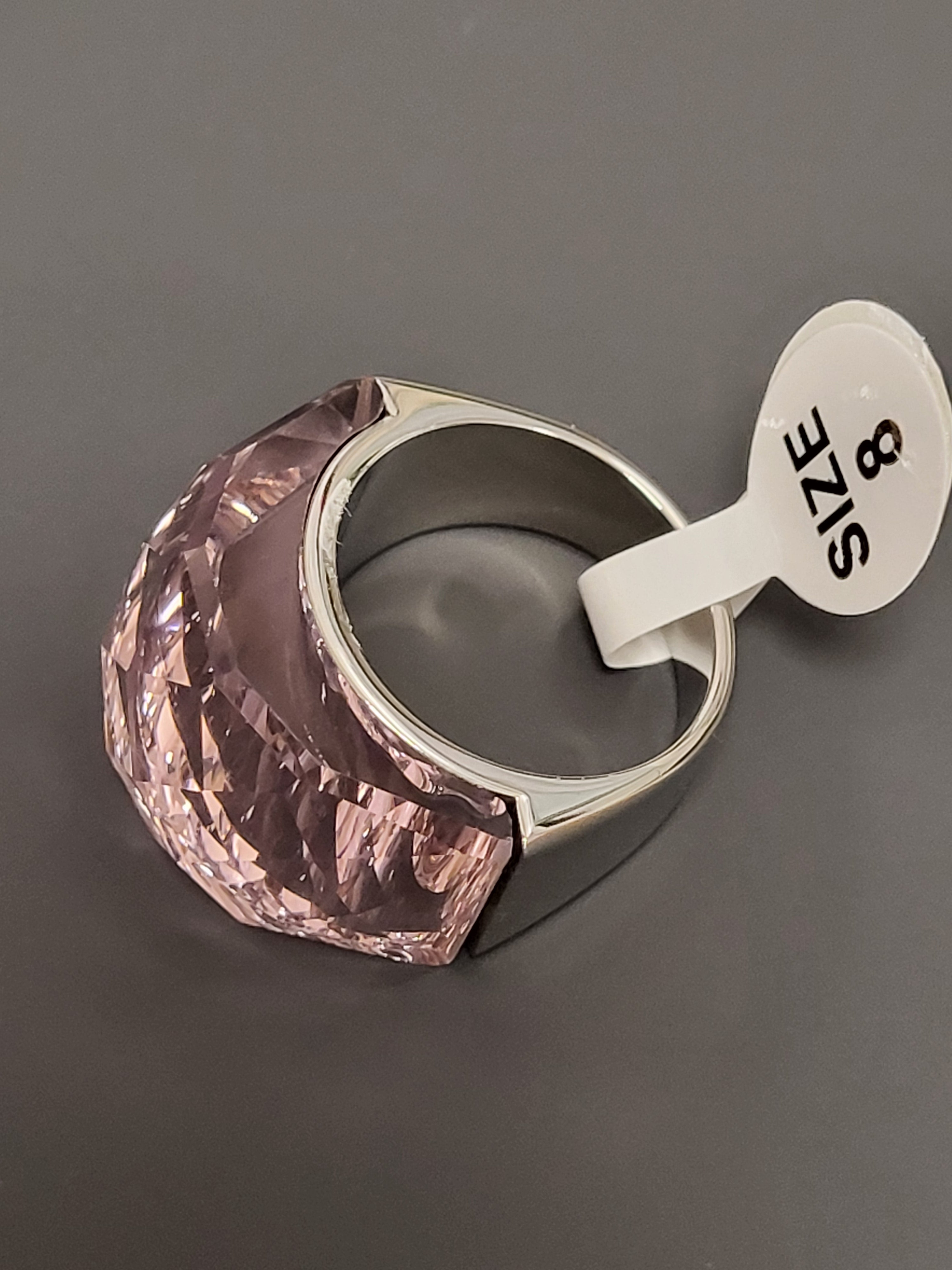 Bague acier inoxydable argenté cristal rose taille 8