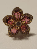 Bague acier inoxydable doré fleur zircon rouge