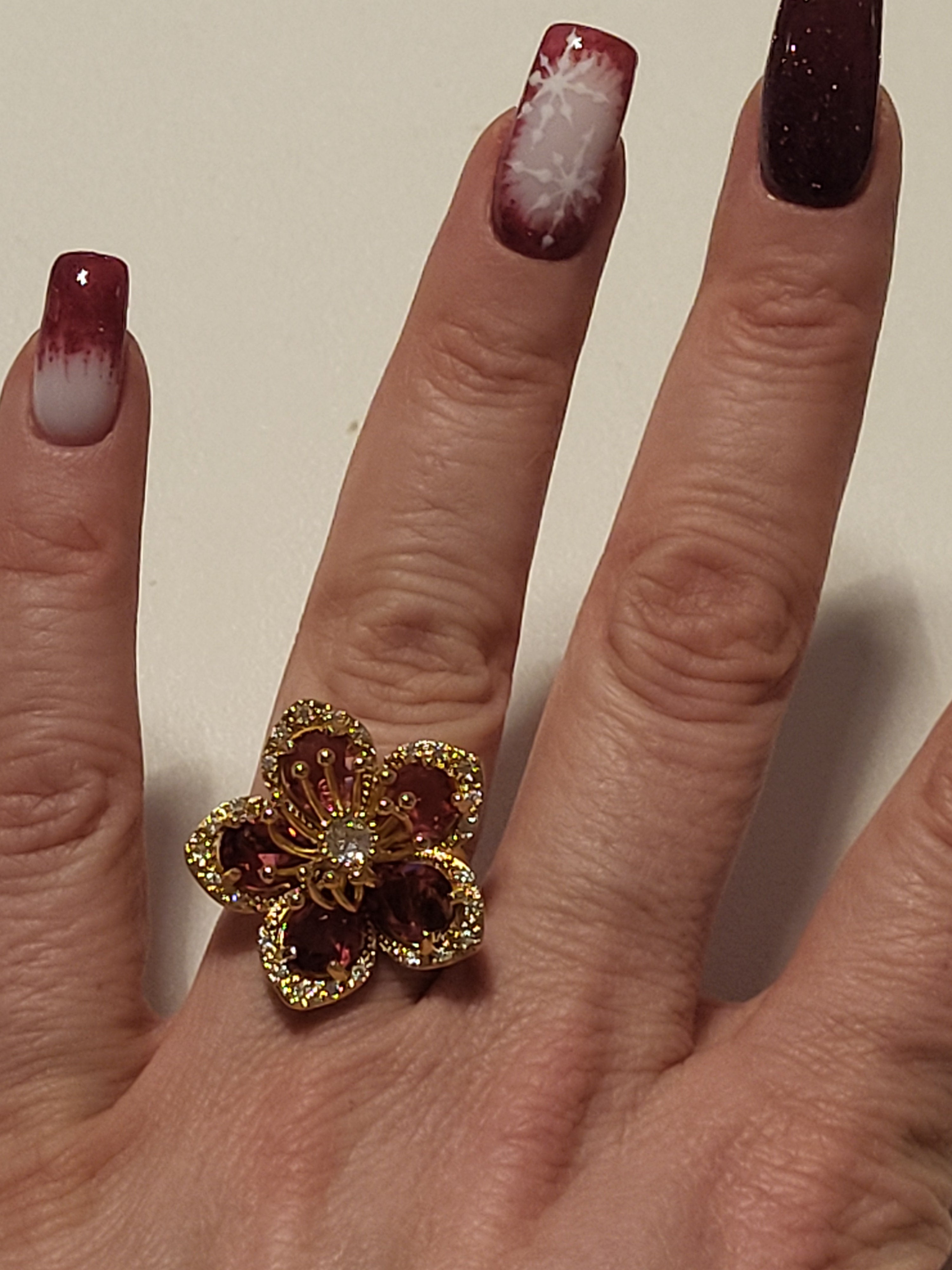 Bague acier inoxydable doré fleur zircon rouge