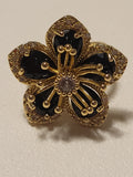 Bague acier inoxydable doré fleur zircon noir