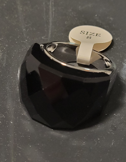 Bague acier inoxydable cristal noir taille 8