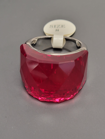 Bague acier inoxydable cristal rouge taille 8