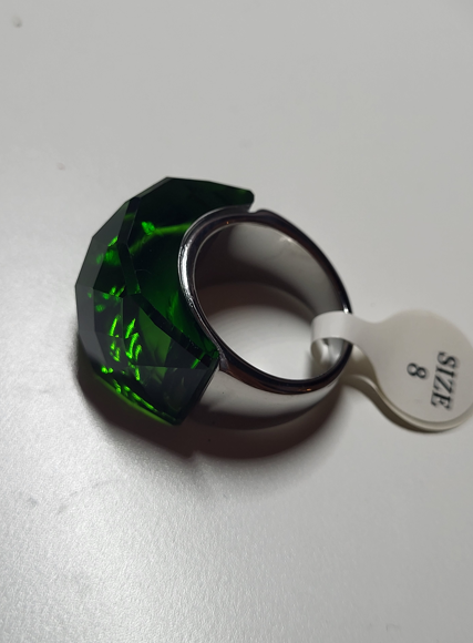 Bague acier inoxydable argenté cristal vert taille 8