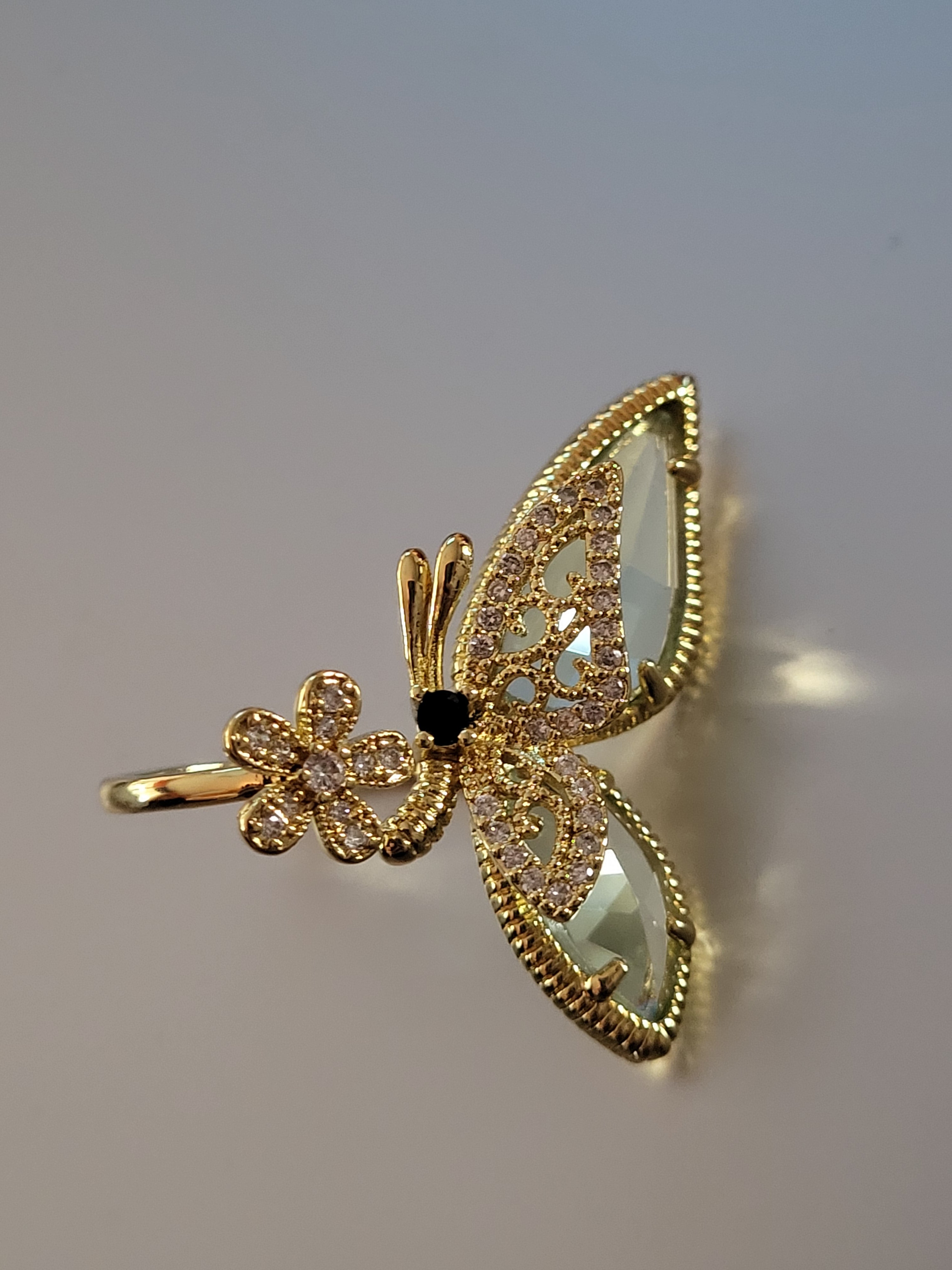 Bague ouverte acier inoxydable doré fleur papillon