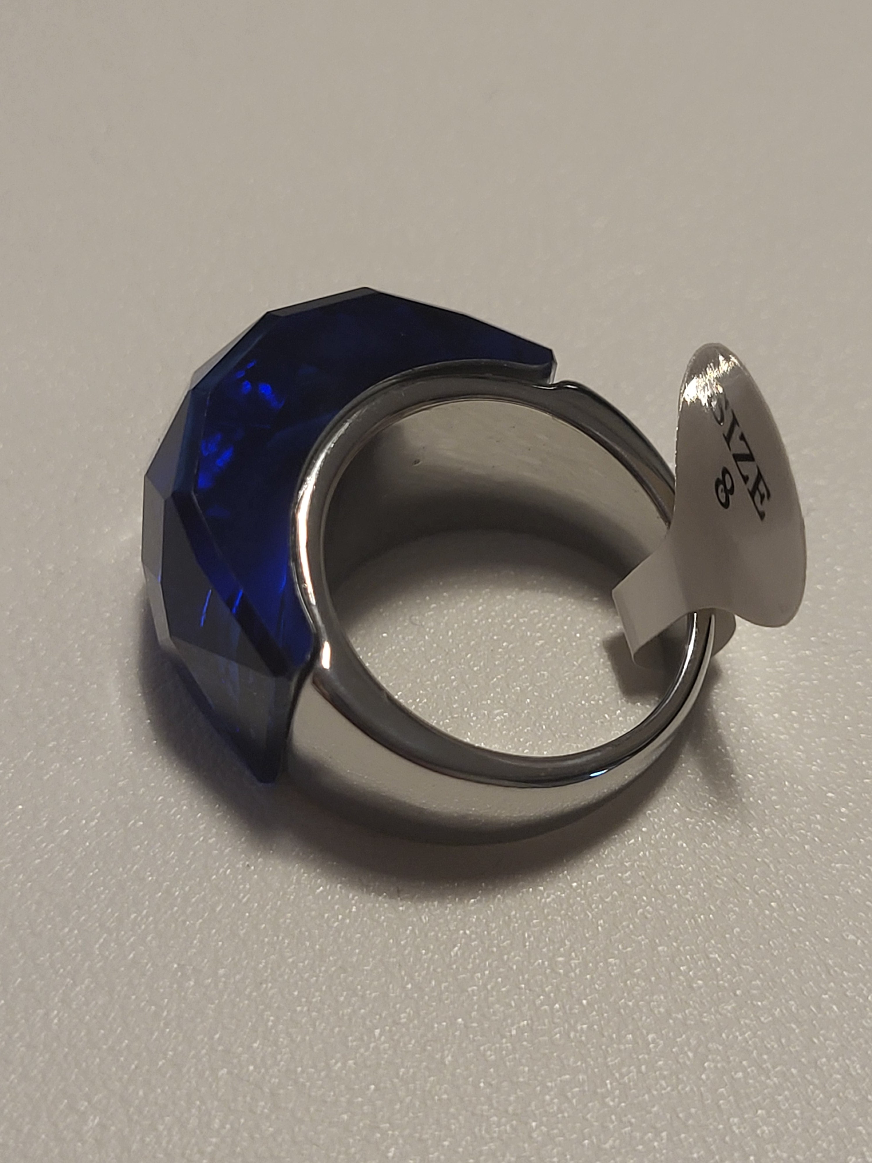 Bague acier inoxydable cristal bleu clair taille 8