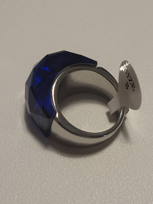 Bague acier inoxydable cristal bleu clair taille 8