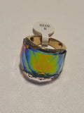 Bague acier inoxydable doré cristal arc en ciel taille 8