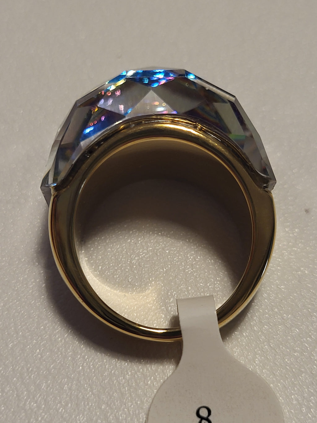 Bague acier inoxydable doré cristal arc en ciel taille 8