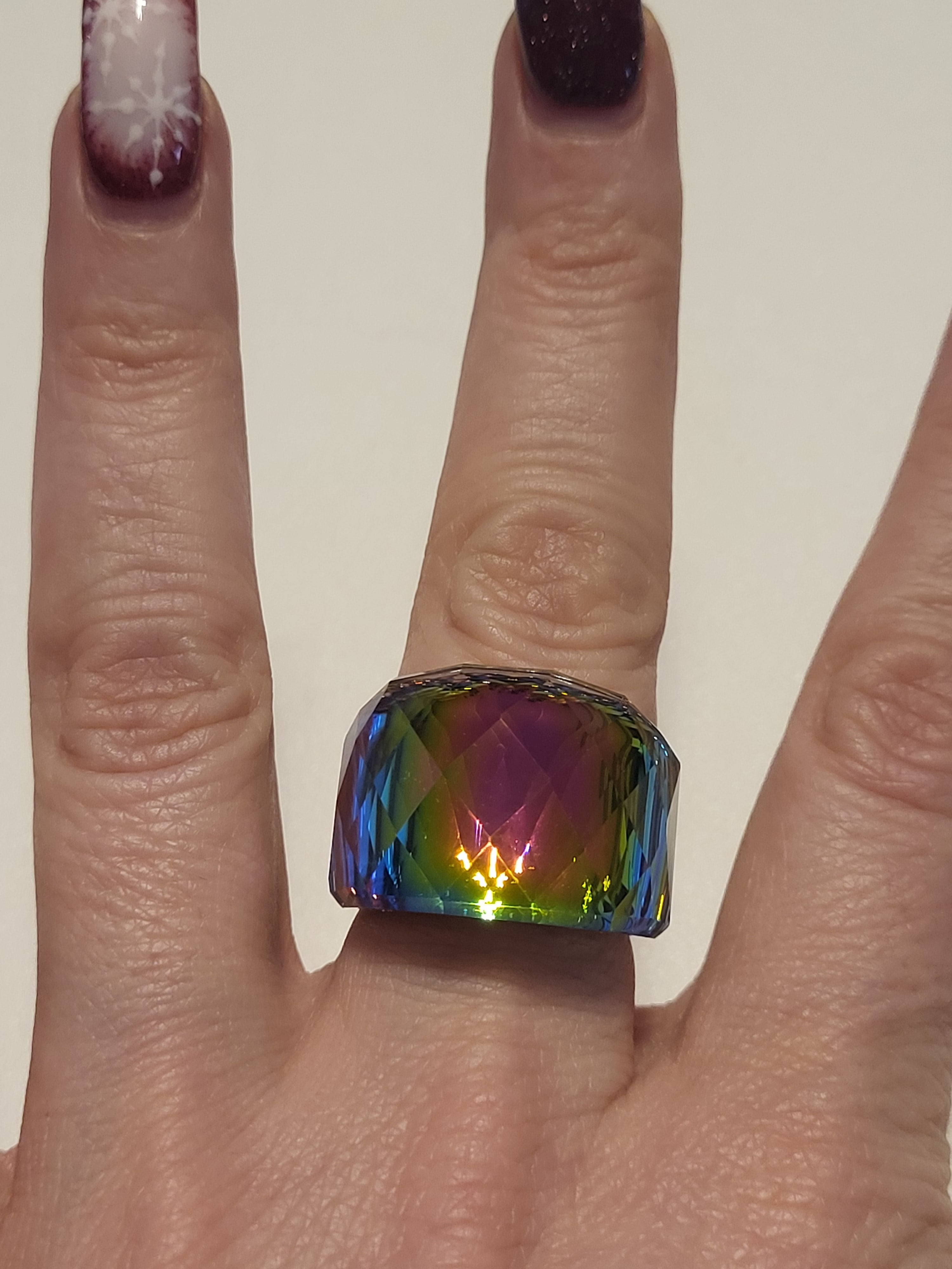 Bague acier inoxydable doré cristal arc en ciel taille 8