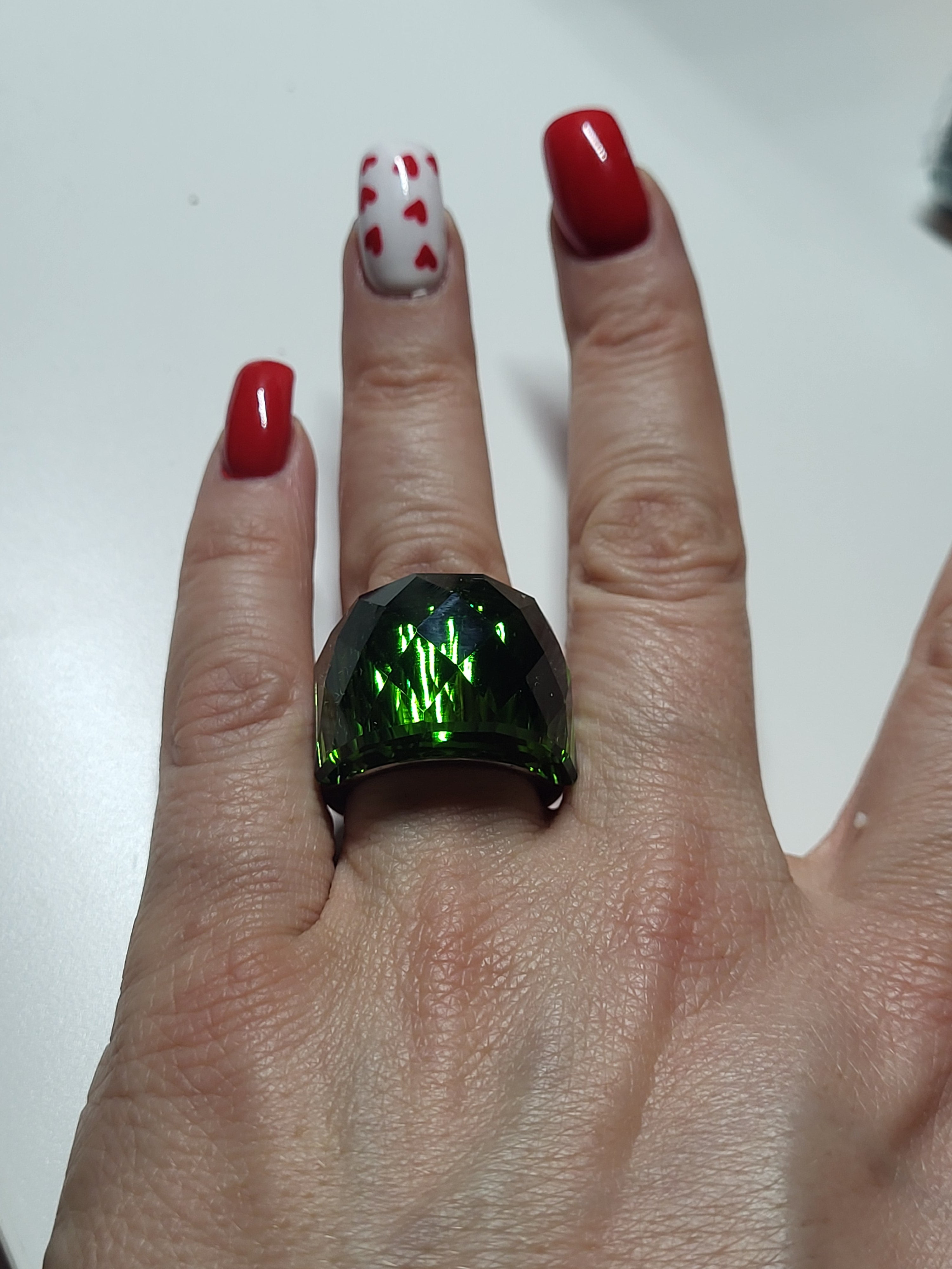 Bague acier inoxydable argenté cristal vert taille 8