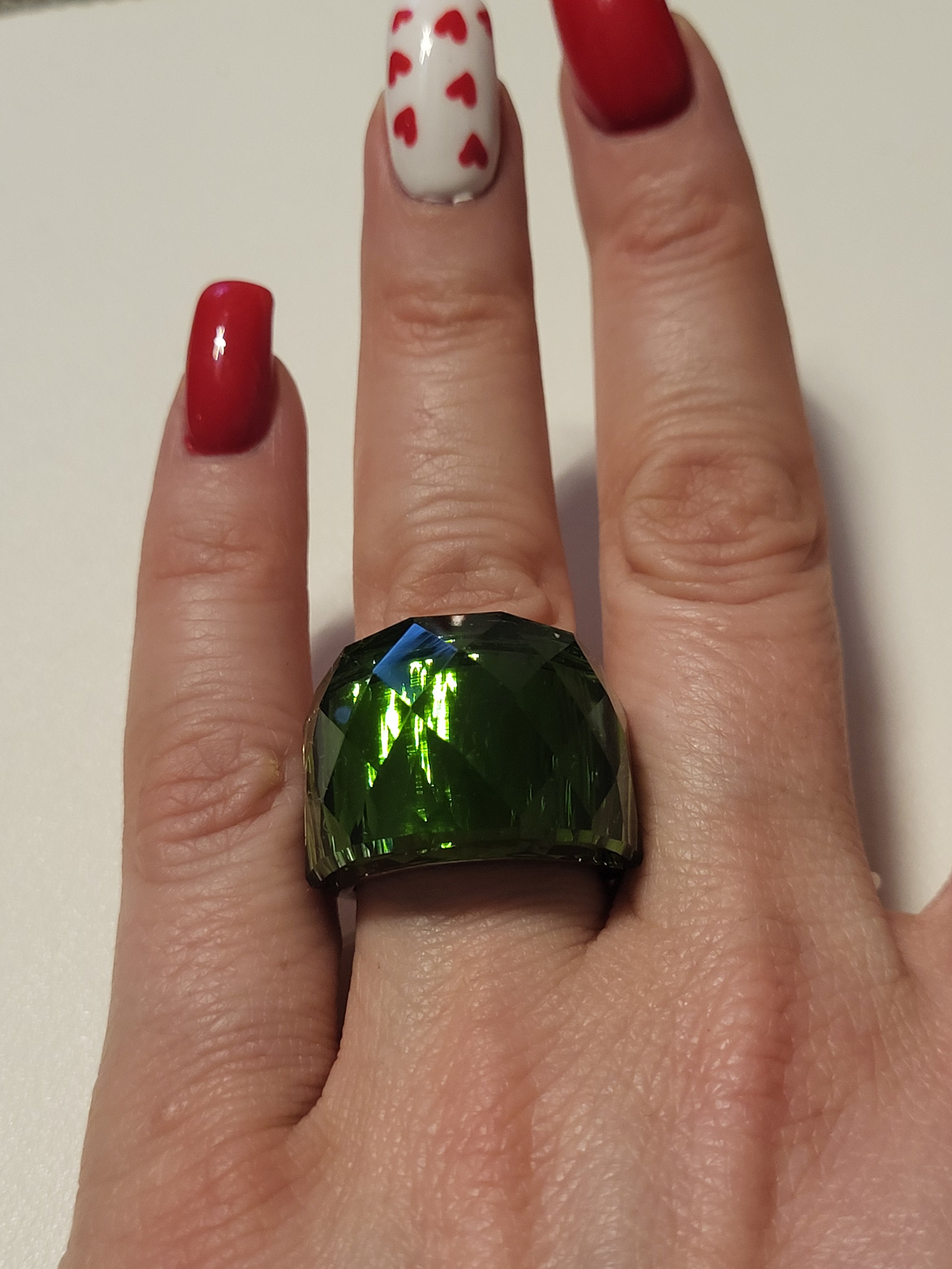Bague acier inoxydable argenté cristal vert taille 8